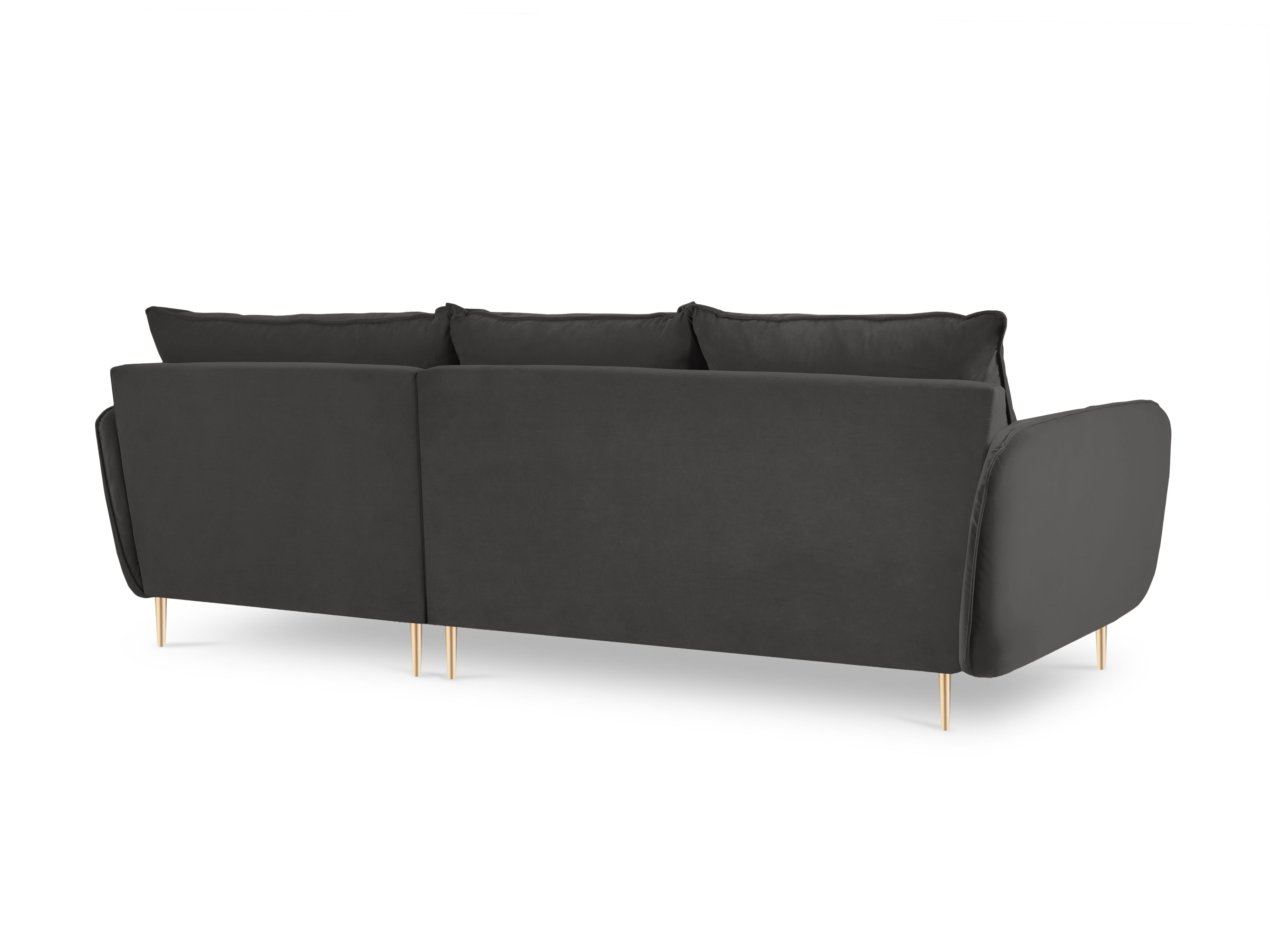 Samt-Ecksofa rechtsseitig für 5 Personen VIENNA dunkelgrau mit goldenem Fuß