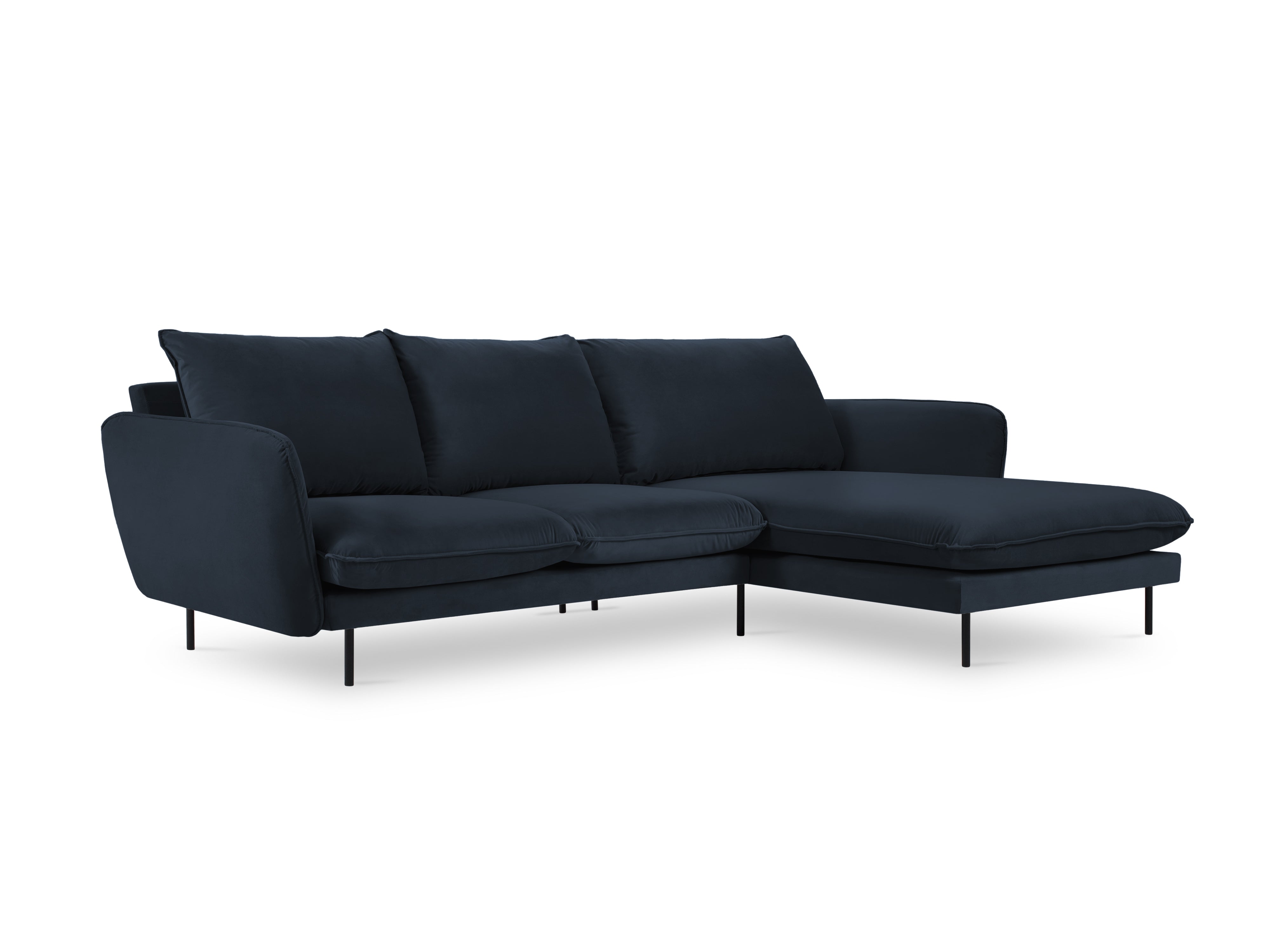 Velvet Corner Sofa Right-Hand Side 5-Seater VIENNA Dark Blue with Black Base