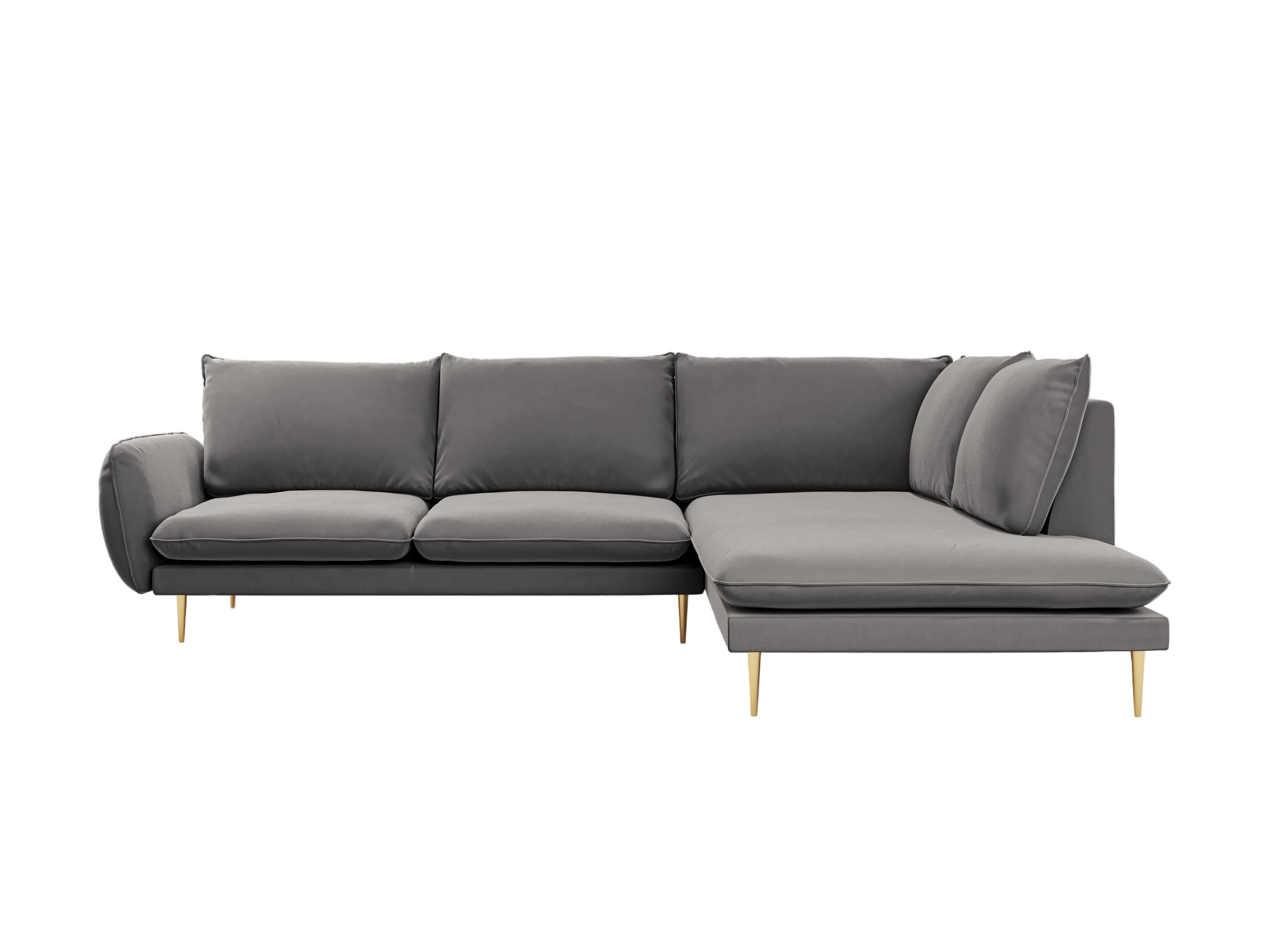Samt-Ecksofa für 6 Personen, rechtsseitig, VIENNA, hellgrau mit goldener Basis