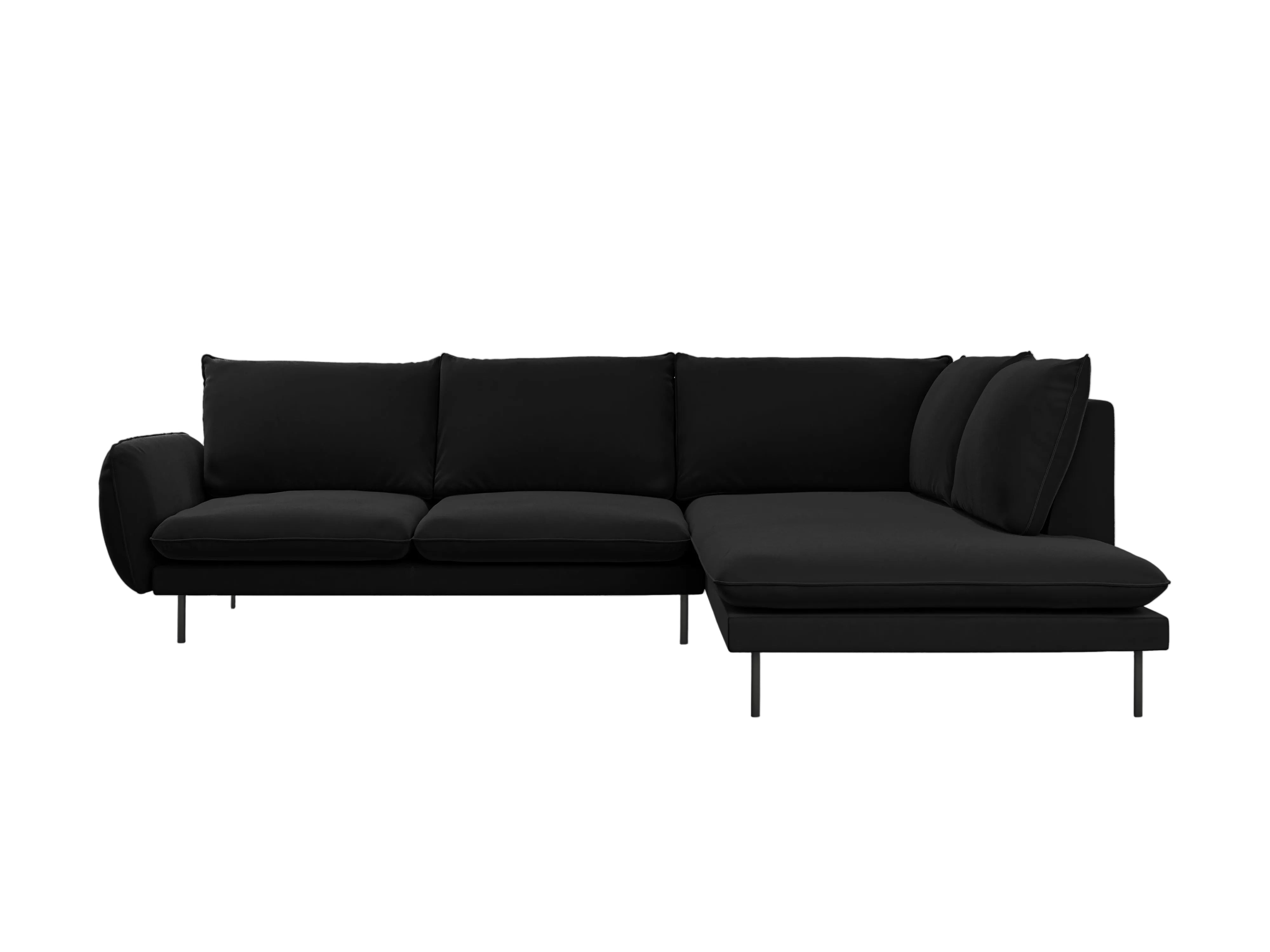 Velvet Corner Sofa for 6 People Right-Hand Side VIENNA Black with Black Base