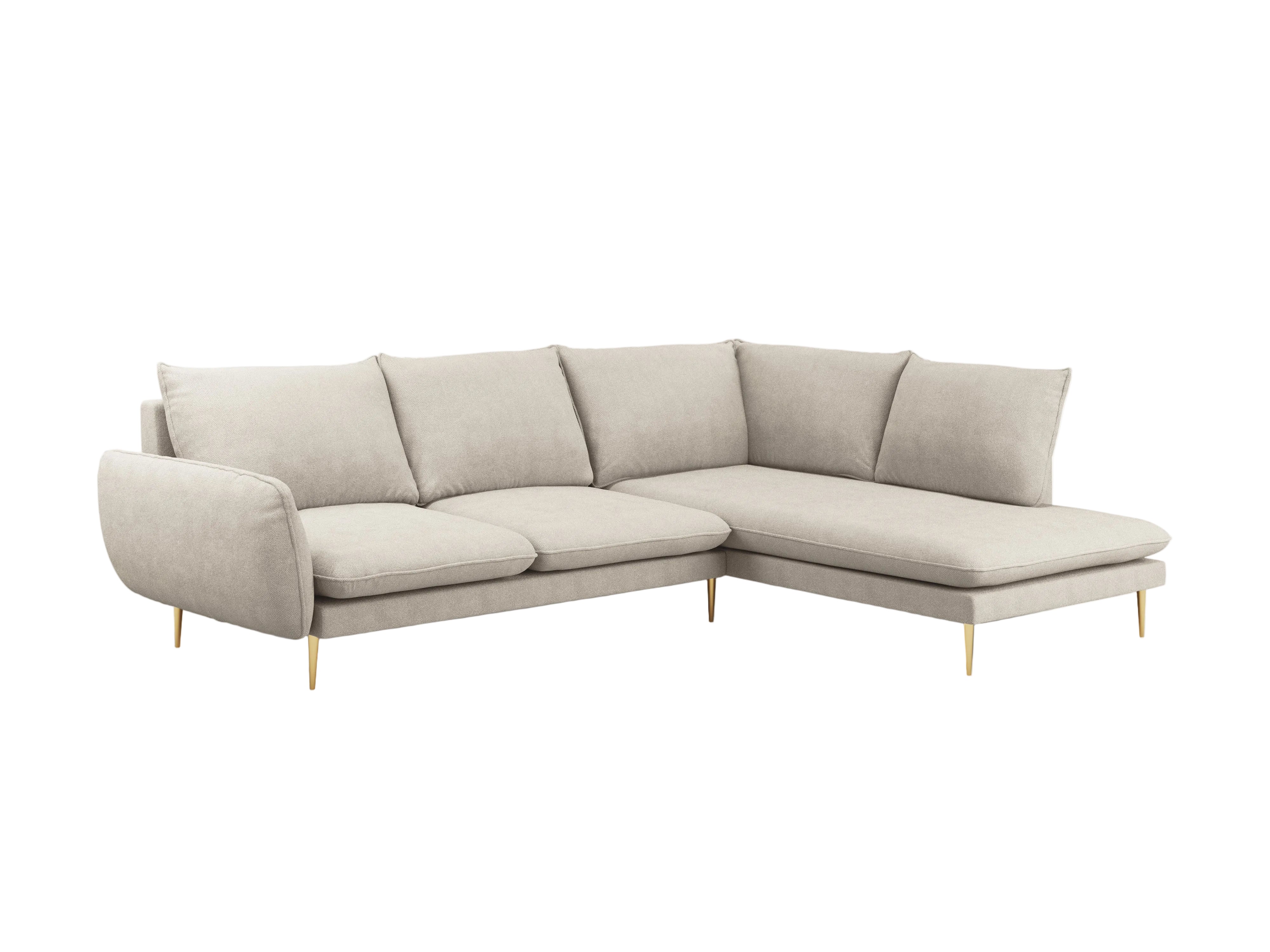 Rechtsseitige 6-Sitzer-Eckcouch VIENNA in hellbeigem Chenille mit goldener Basis