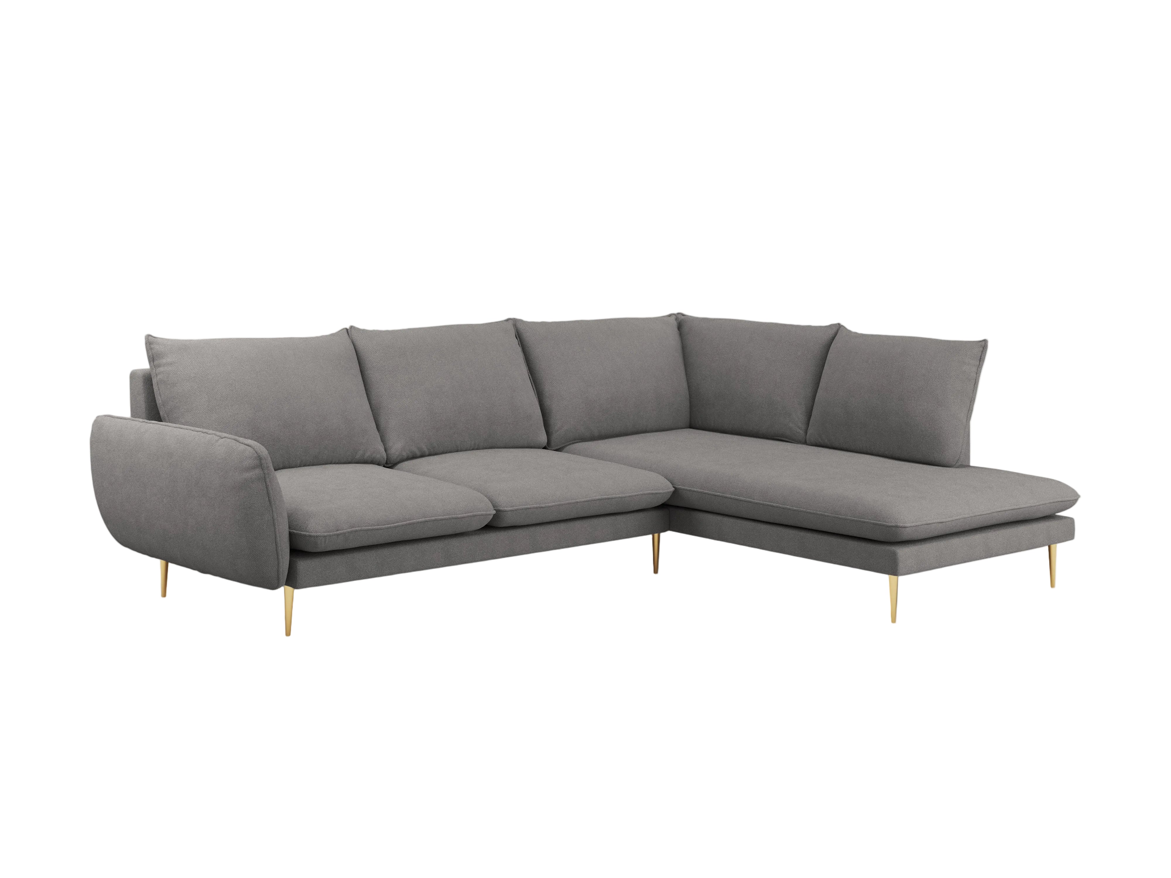 Rechtsseitige 6-Sitzer-Eckcouch VIENNA in grauem Chenille mit goldenem Fuß