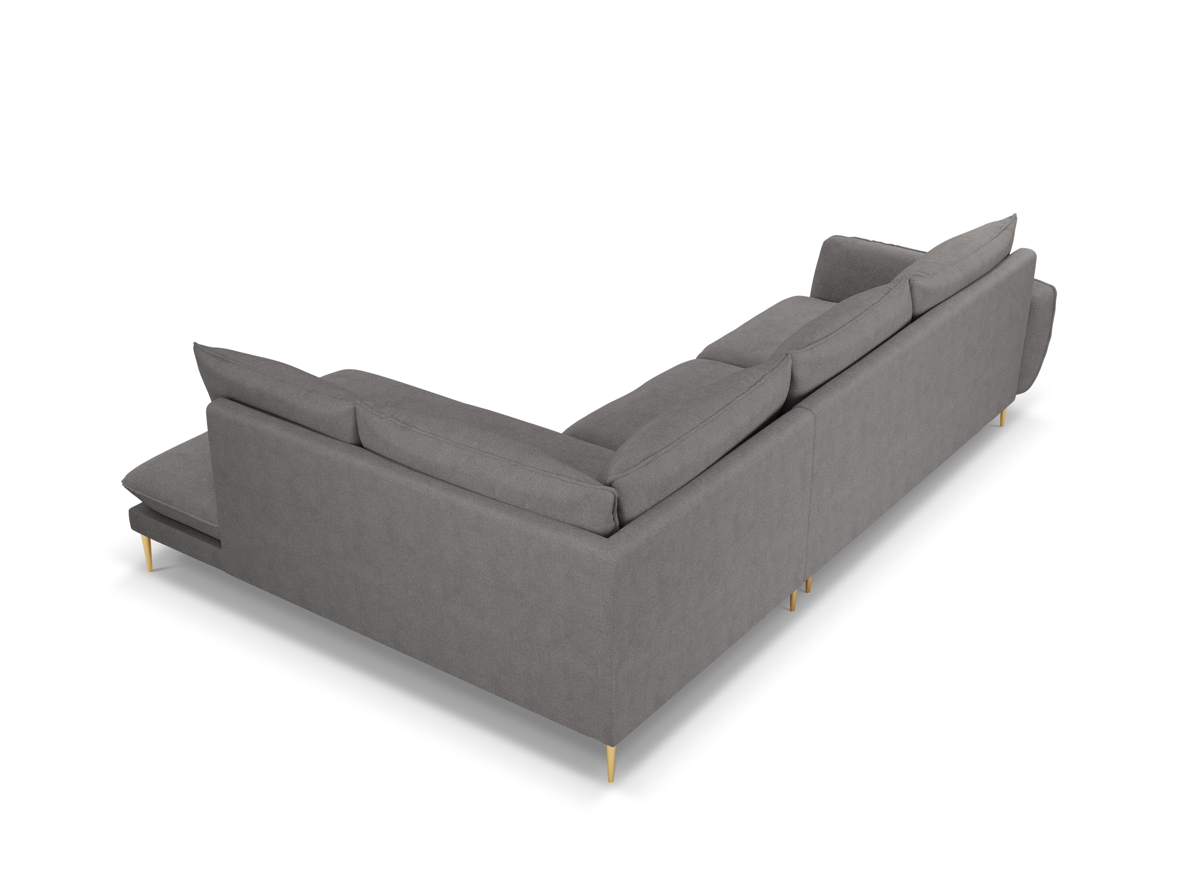 Rechtsseitige 6-Sitzer-Eckcouch VIENNA in grauem Chenille mit goldenem Fuß