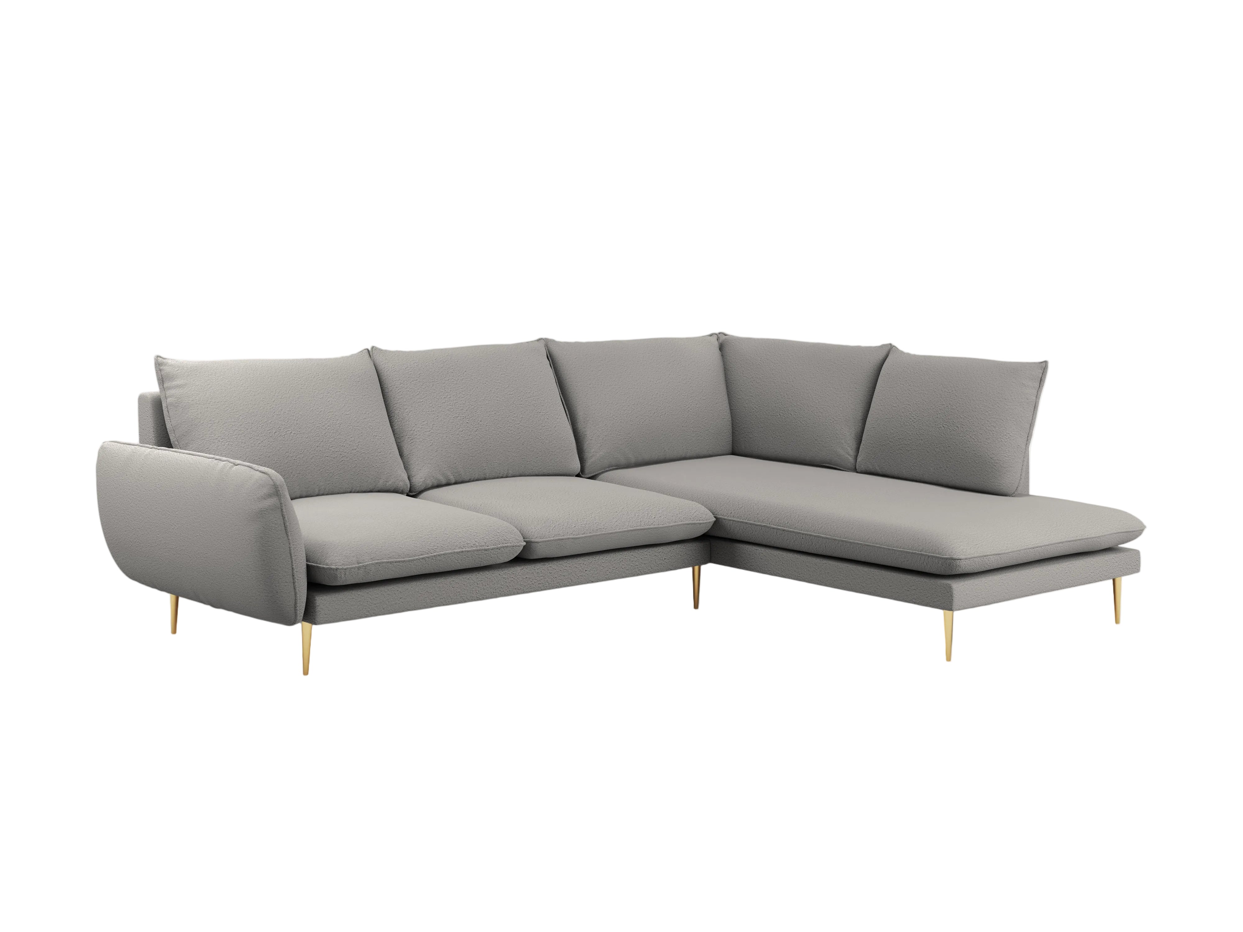 Rechtsseitige 6-Sitzer-Eckcouch VIENNA in grauem Boucle mit goldenem Fuß