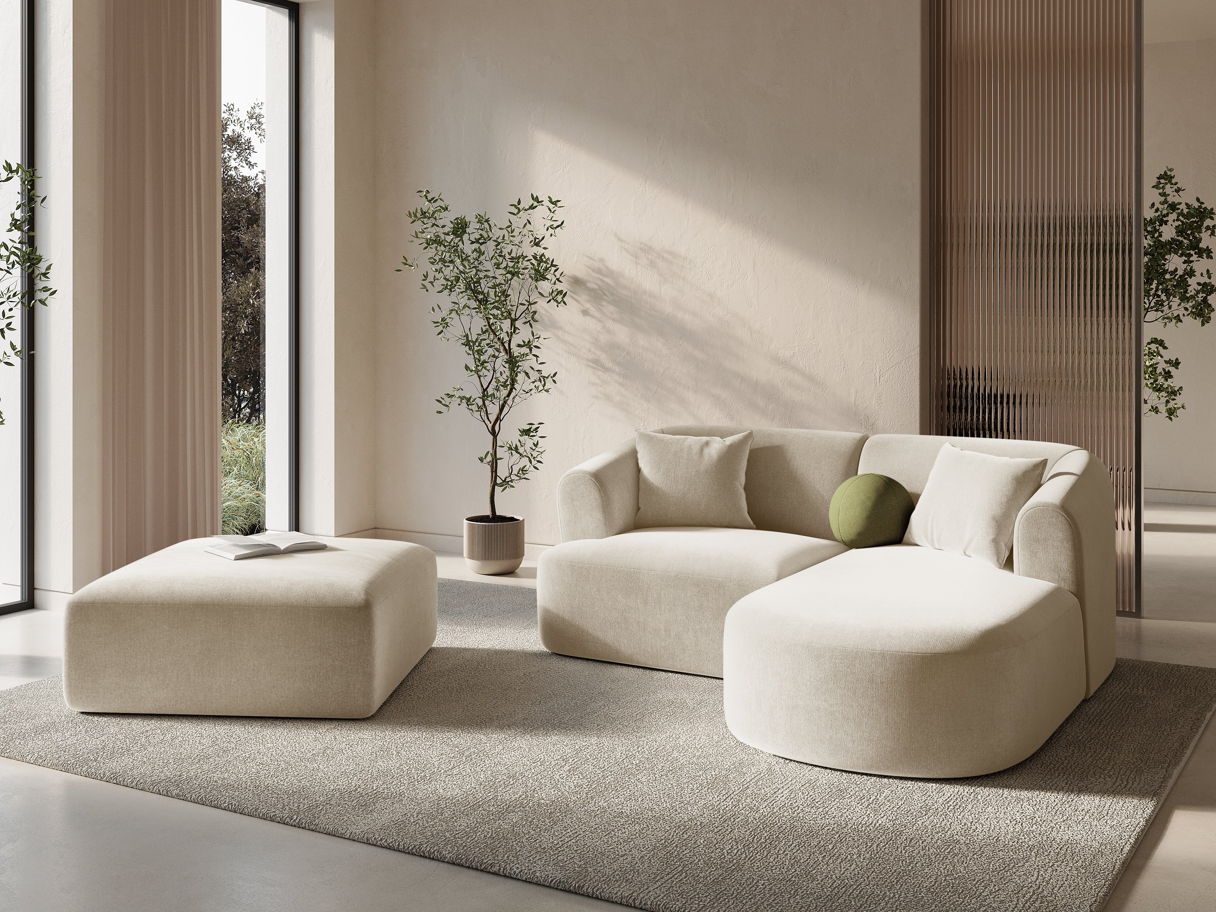 Samt-Ecksofa rechtsseitig 3-sitzig CAMPI hellbeige