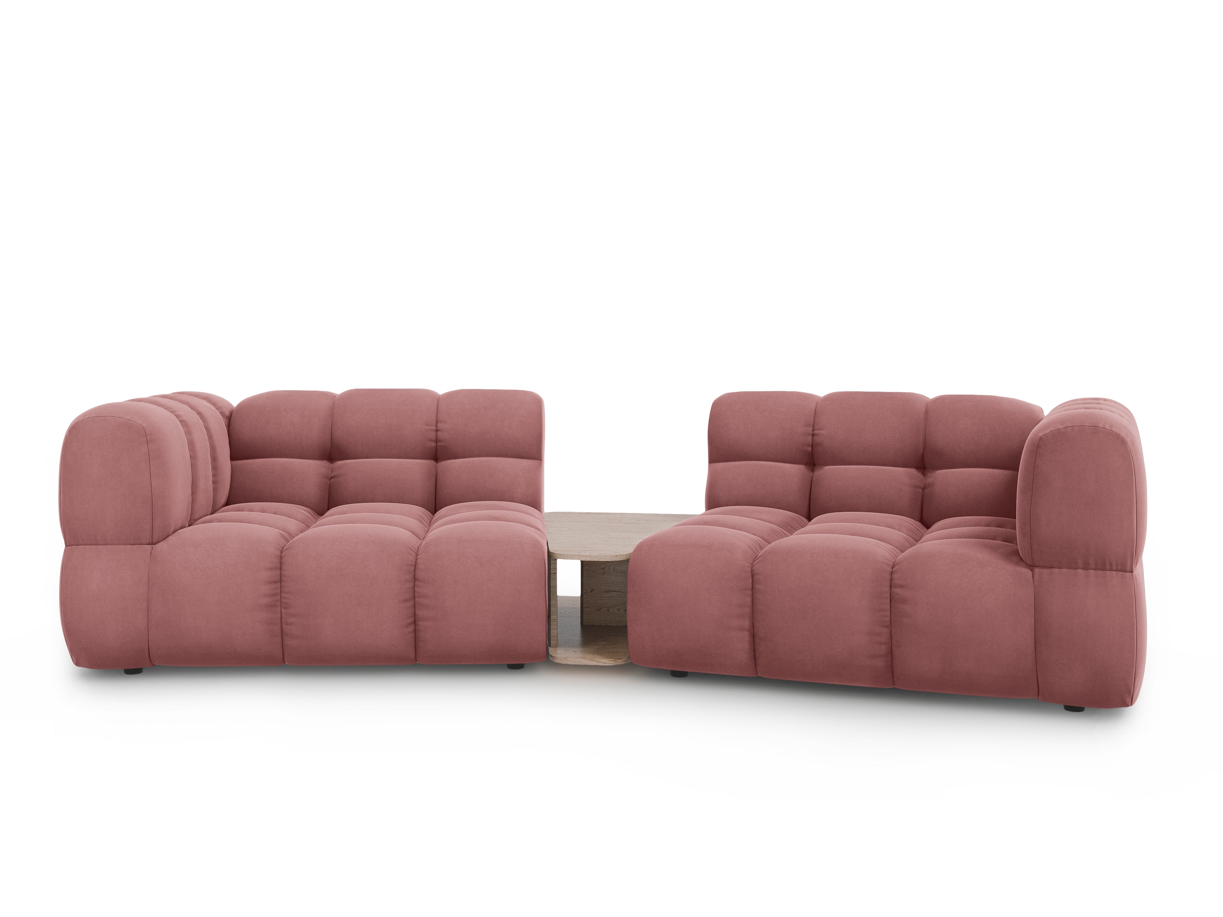 Sofa aksamitna 2-osobowa zaokrąglona ze stolikiem SKY łososiowy Cosmopolitan Design Eye on Design