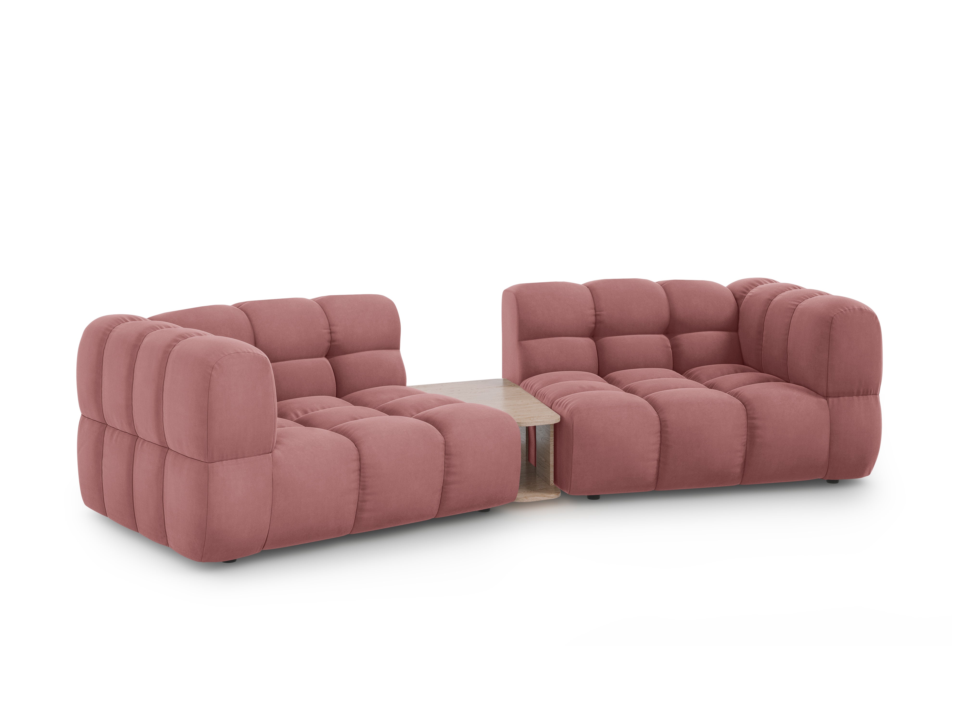 Sofa aksamitna 2-osobowa zaokrąglona ze stolikiem SKY łososiowy Cosmopolitan Design Eye on Design
