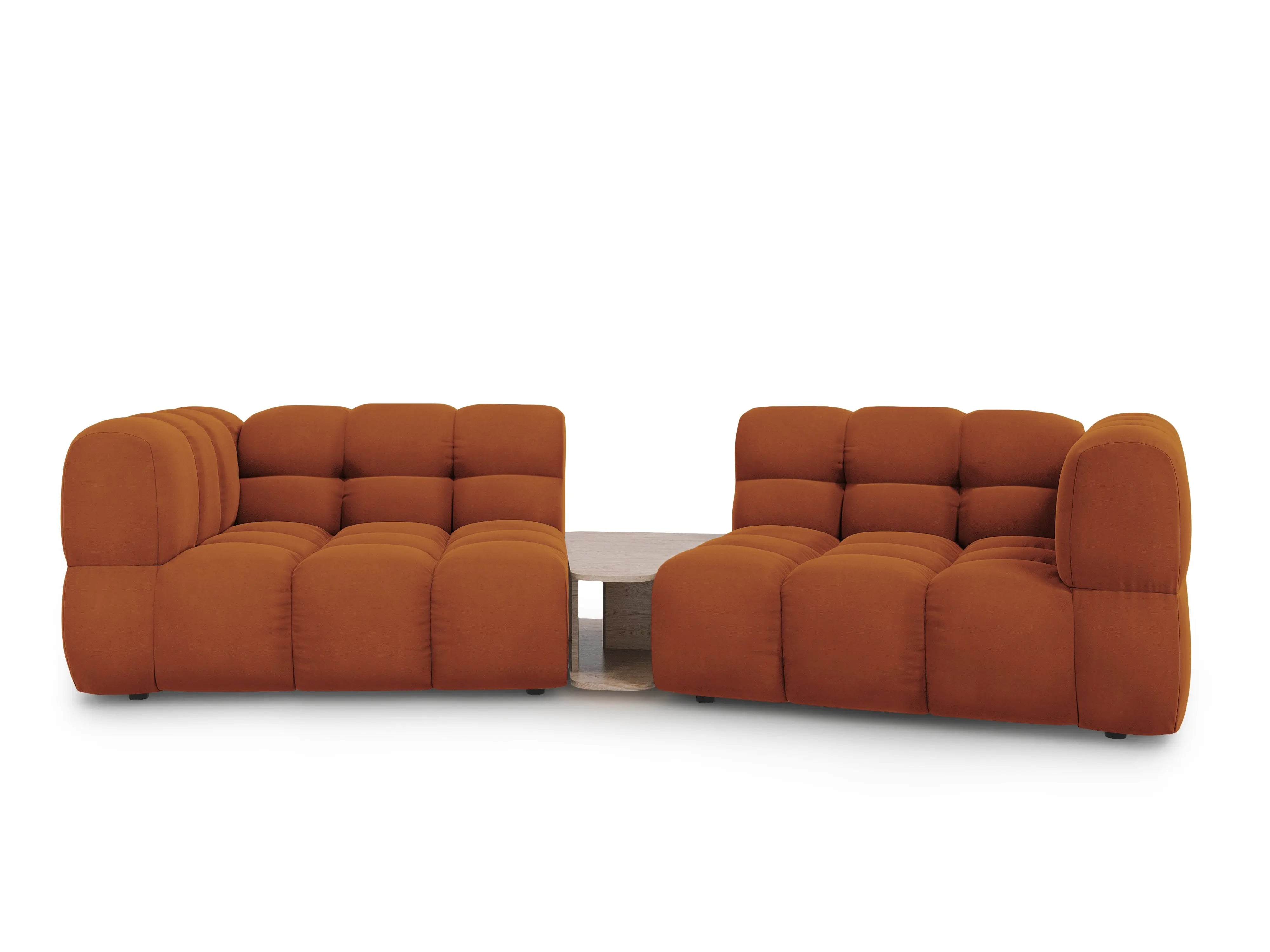 Sofa aksamitna 2-osobowa zaokrąglona ze stolikiem SKY terracotta – Cosmopolitan Design