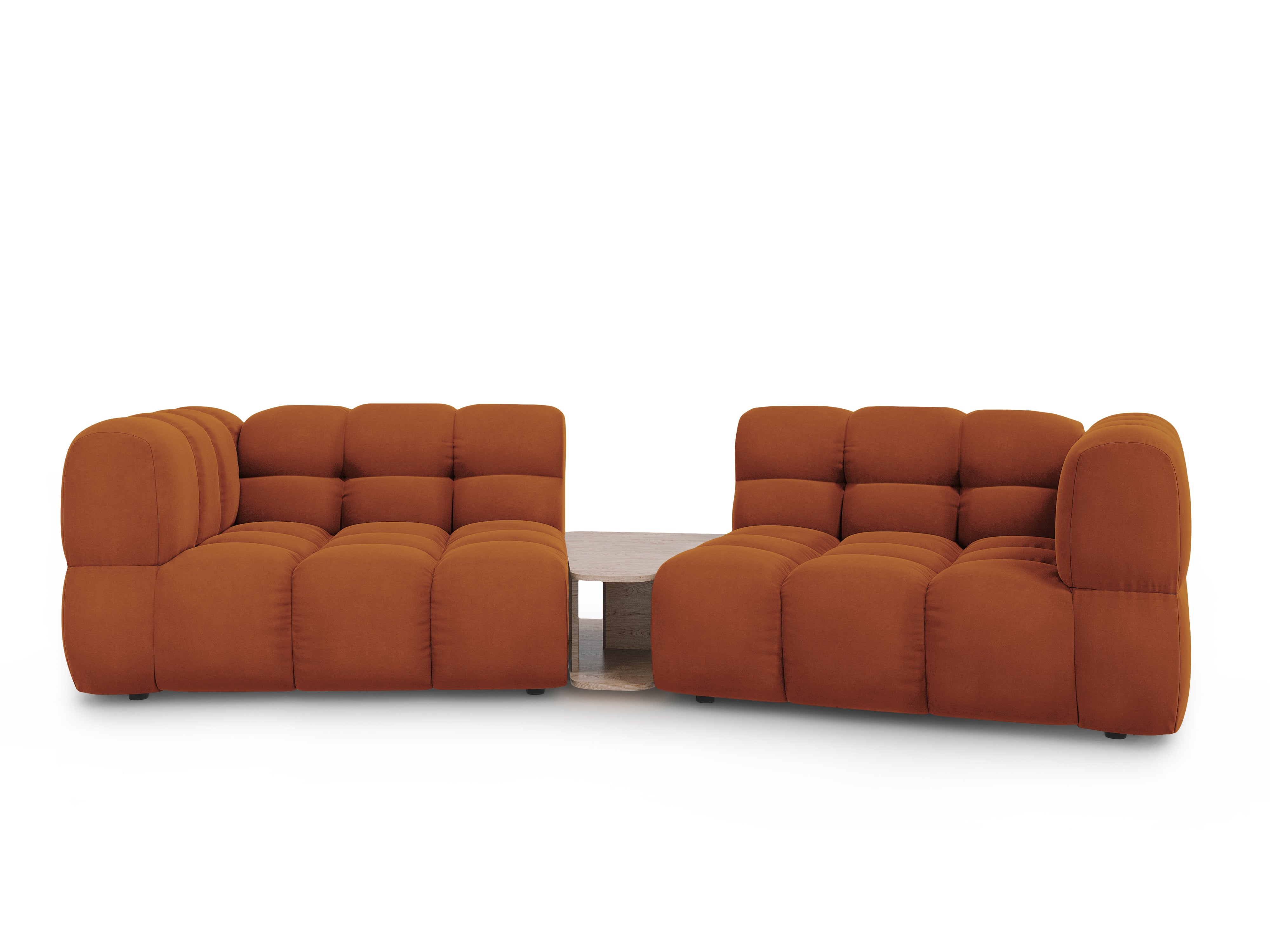 Sofa aksamitna 2-osobowa zaokrąglona ze stolikiem SKY terracotta Cosmopolitan Design Eye on Design