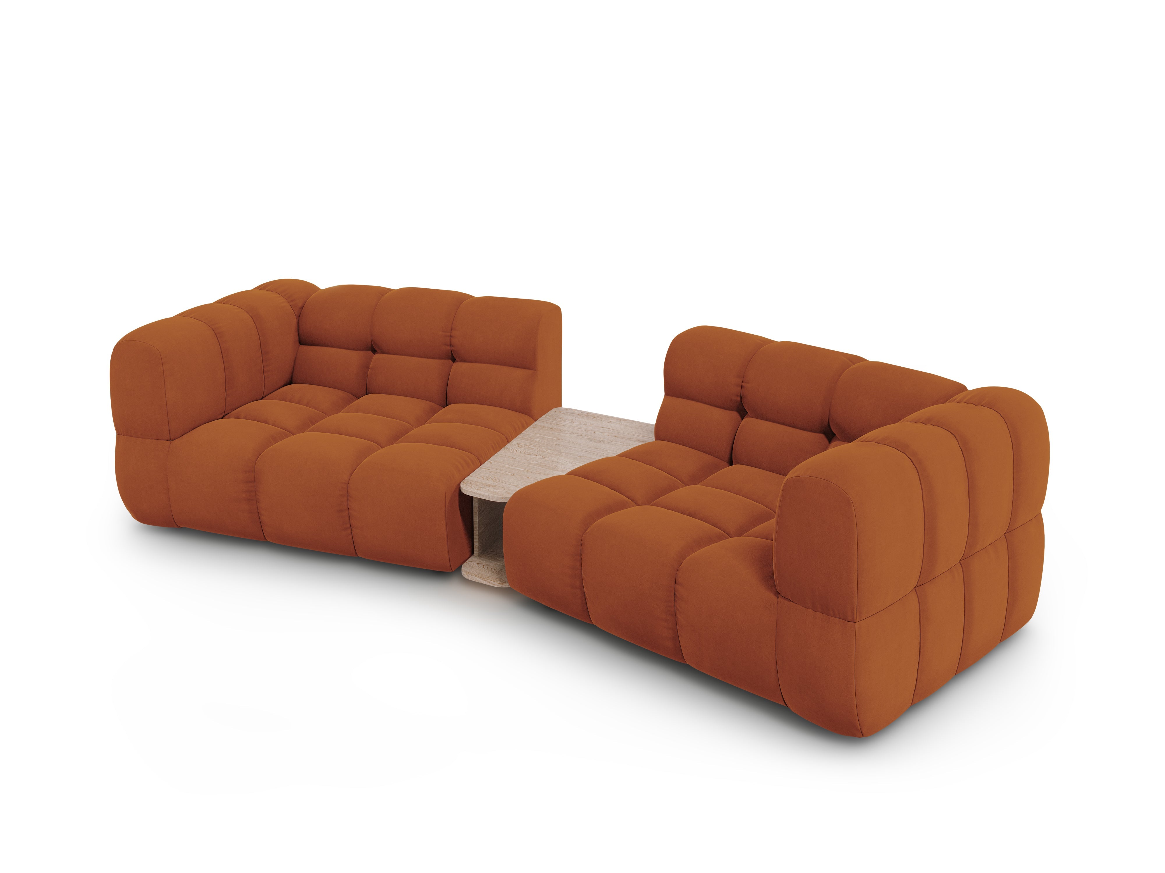 Sofa aksamitna 2-osobowa zaokrąglona ze stolikiem SKY terracotta Cosmopolitan Design Eye on Design