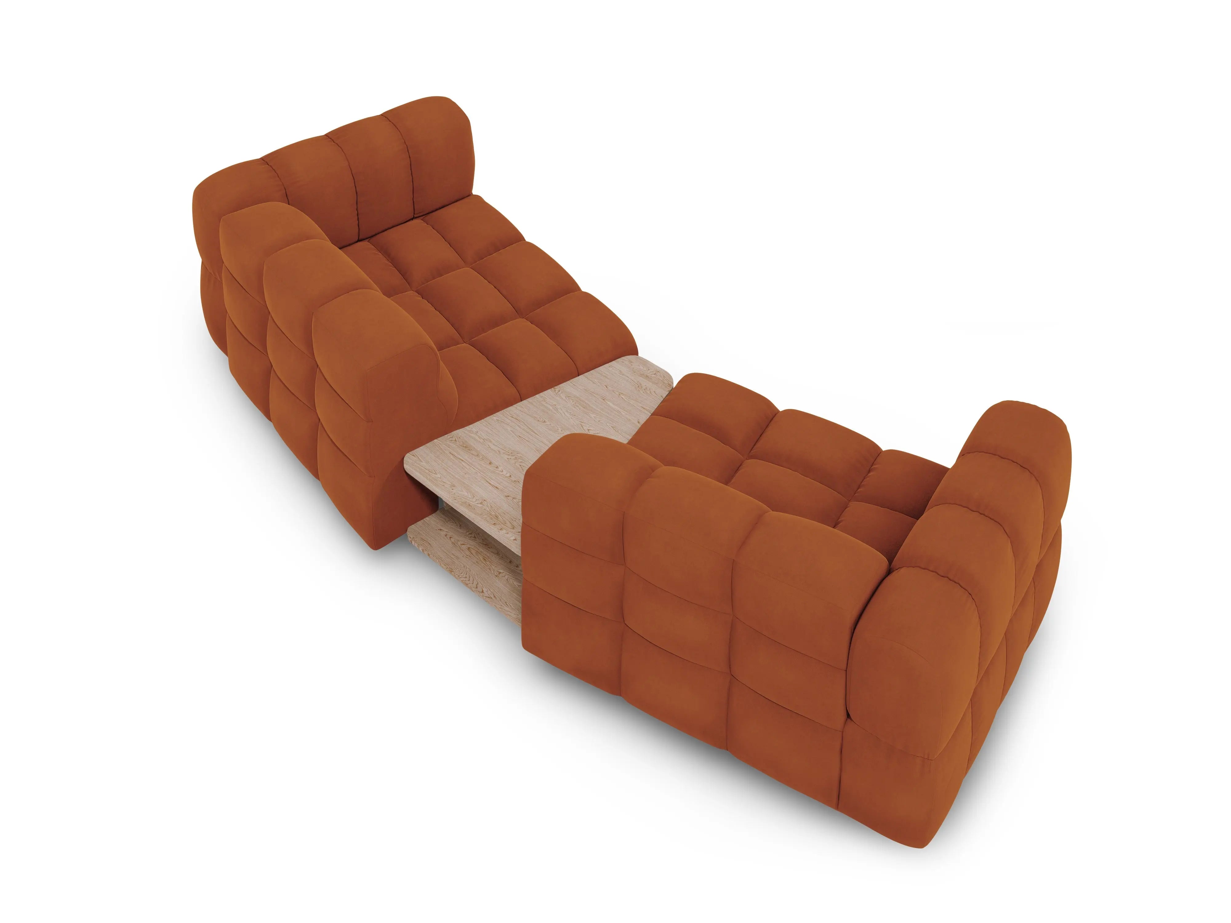 Sofa aksamitna 2-osobowa zaokrąglona ze stolikiem SKY terracotta – Cosmopolitan Design