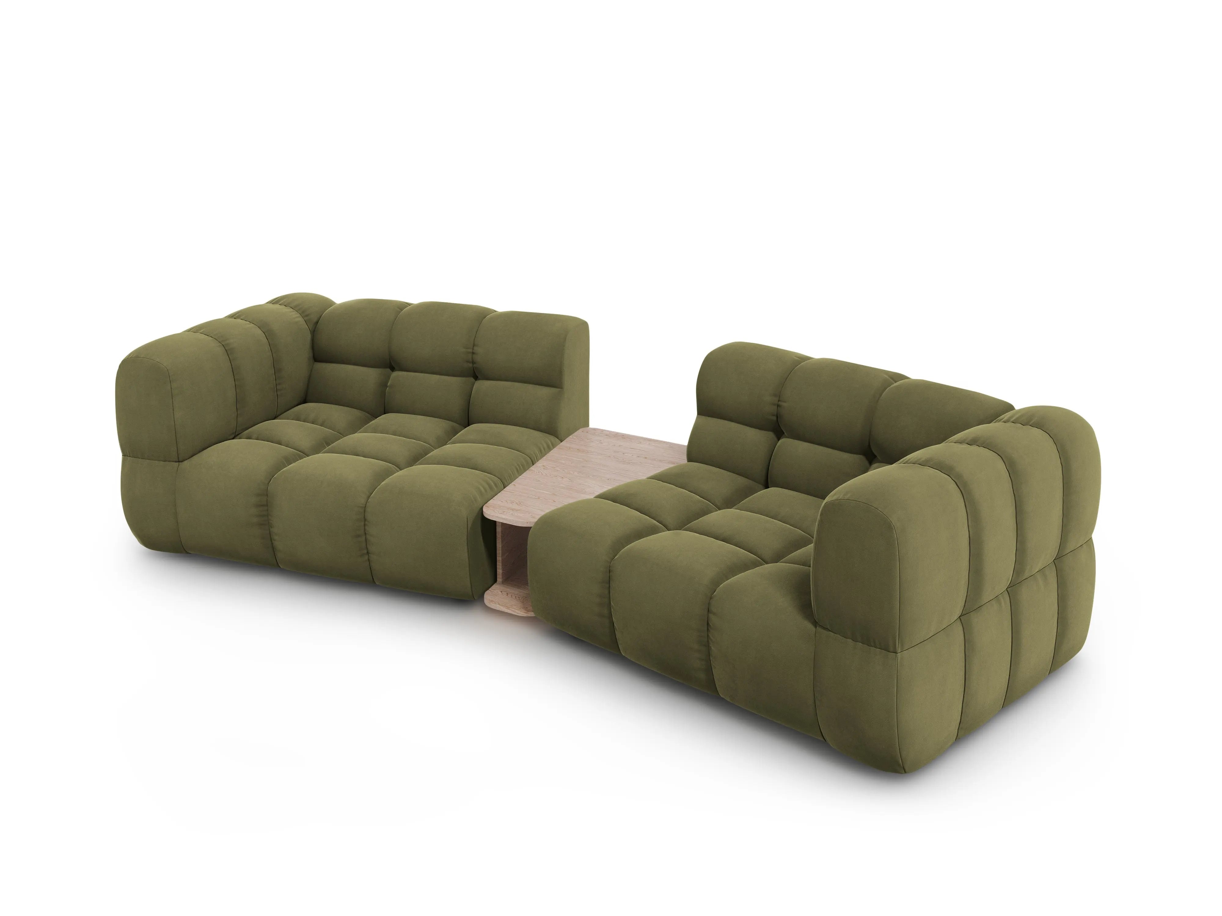 Sofa aksamitna 2-osobowa zaokrąglona ze stolikiem SKY jasnozielony – Cosmopolitan Design