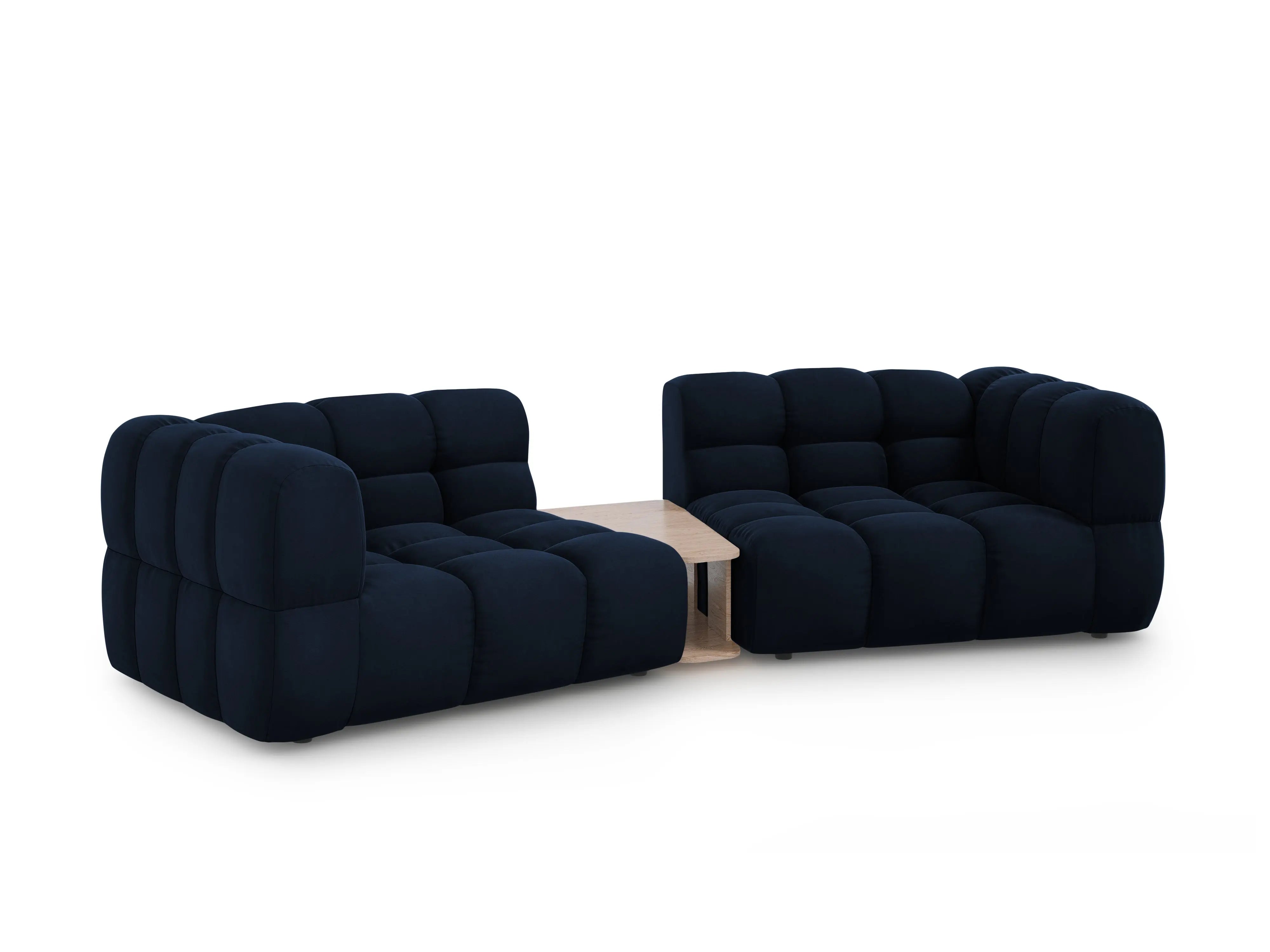 Sofa aksamitna 2-osobowa zaokrąglona ze stolikiem SKY granat królewski – Cosmopolitan Design