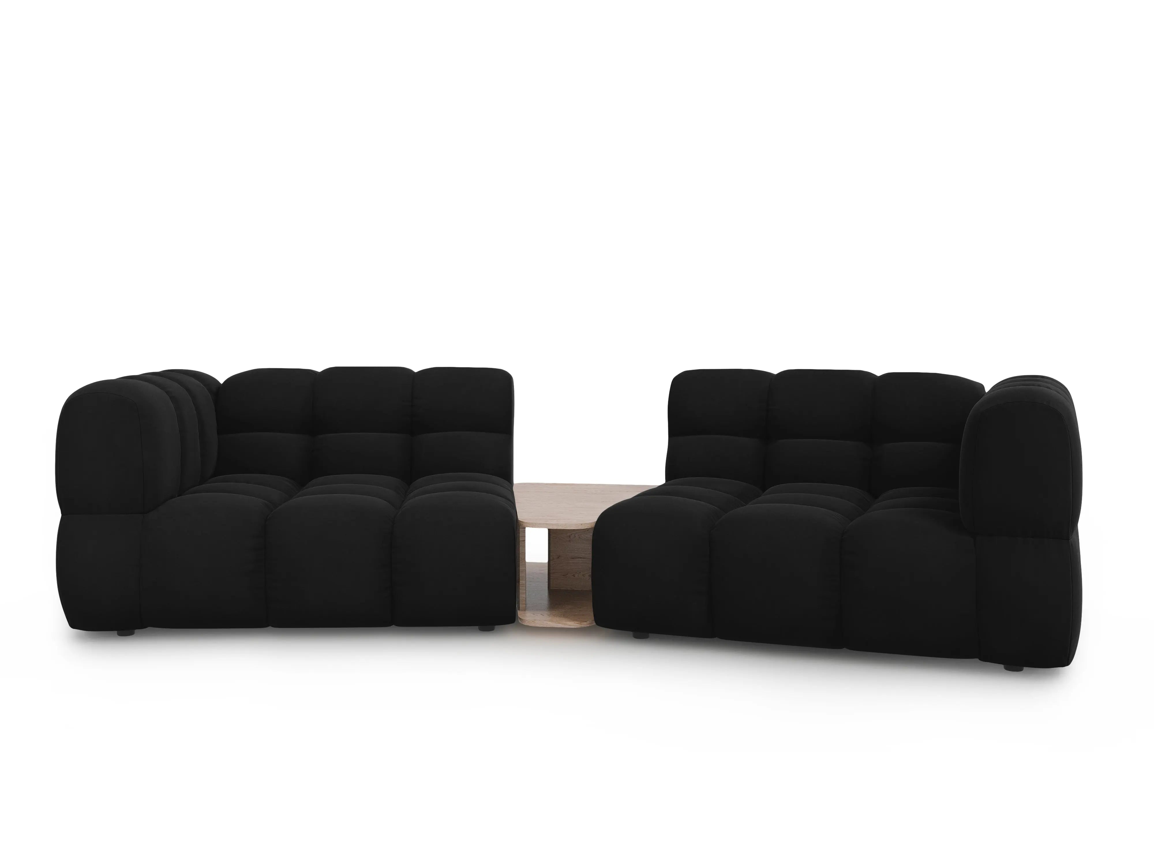 Sofa aksamitna 2-osobowa zaokrąglona ze stolikiem SKY czarny – Cosmopolitan Design