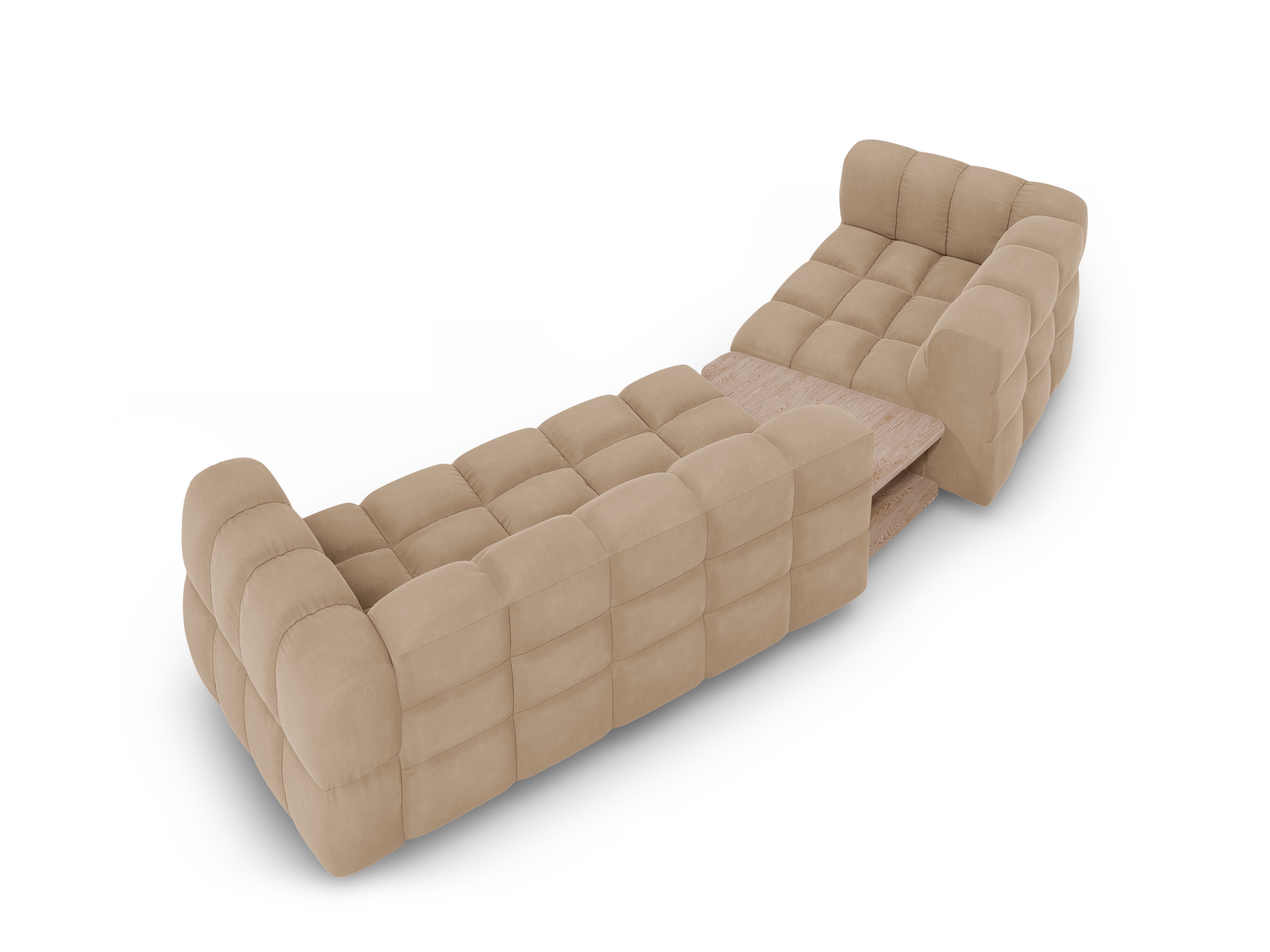 Sofa aksamitna lewostronna 3-osobowa zaokrąglona ze stolikiem SKY piaskowy Cosmopolitan Design Eye on Design