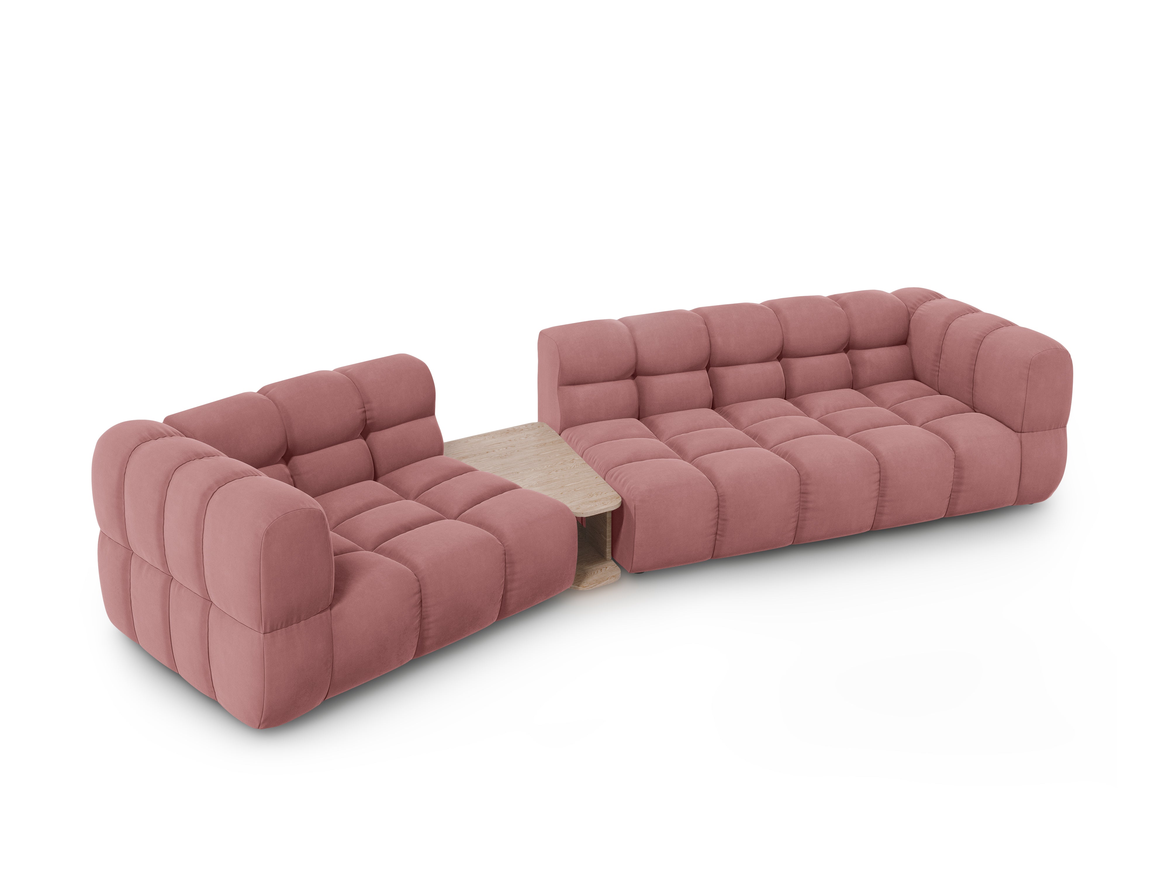 Sofa aksamitna lewostronna 3-osobowa zaokrąglona ze stolikiem SKY łososiowy Cosmopolitan Design Eye on Design