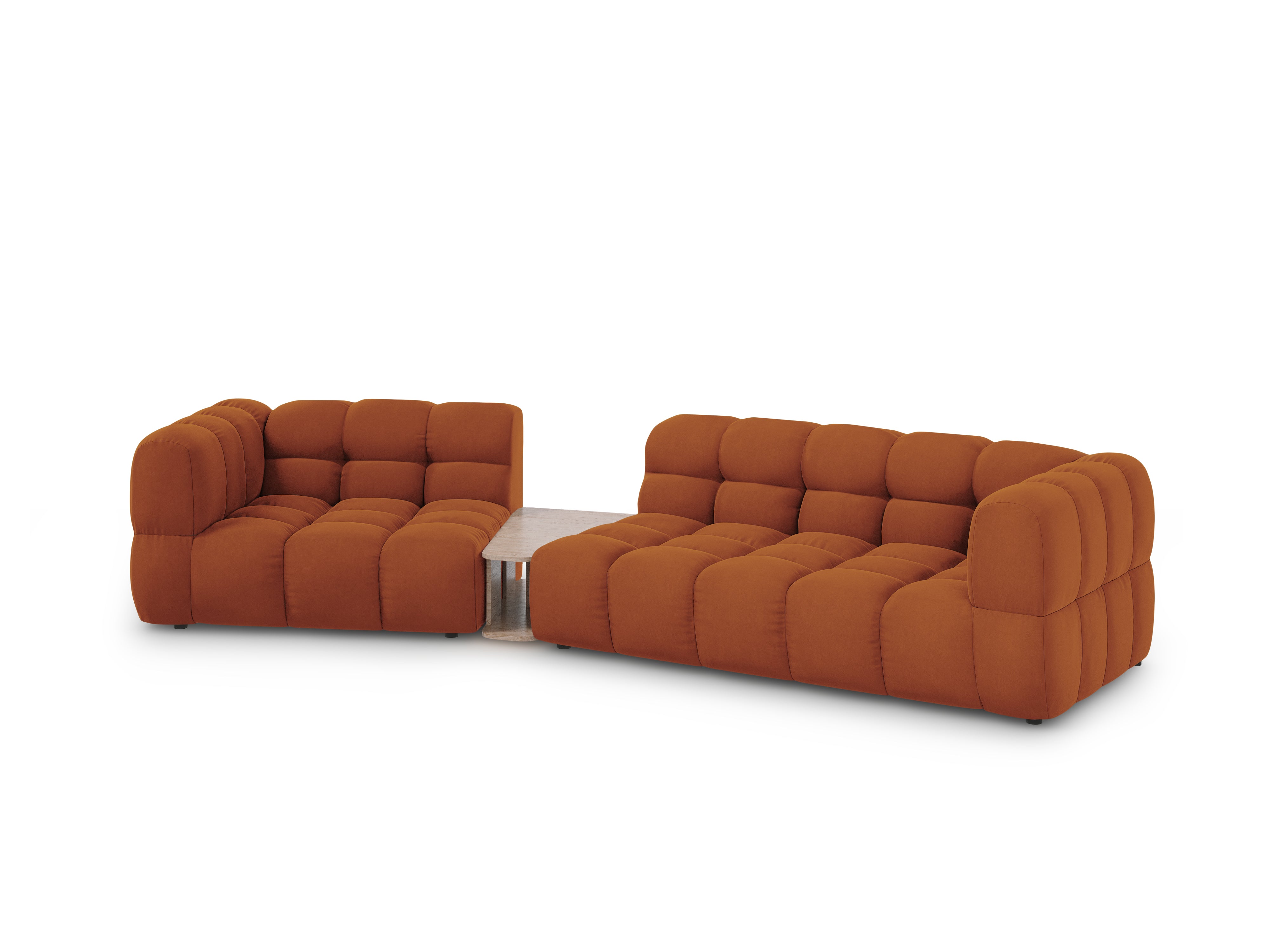 Sofa aksamitna lewostronna 3-osobowa zaokrąglona ze stolikiem SKY terracotta Cosmopolitan Design Eye on Design