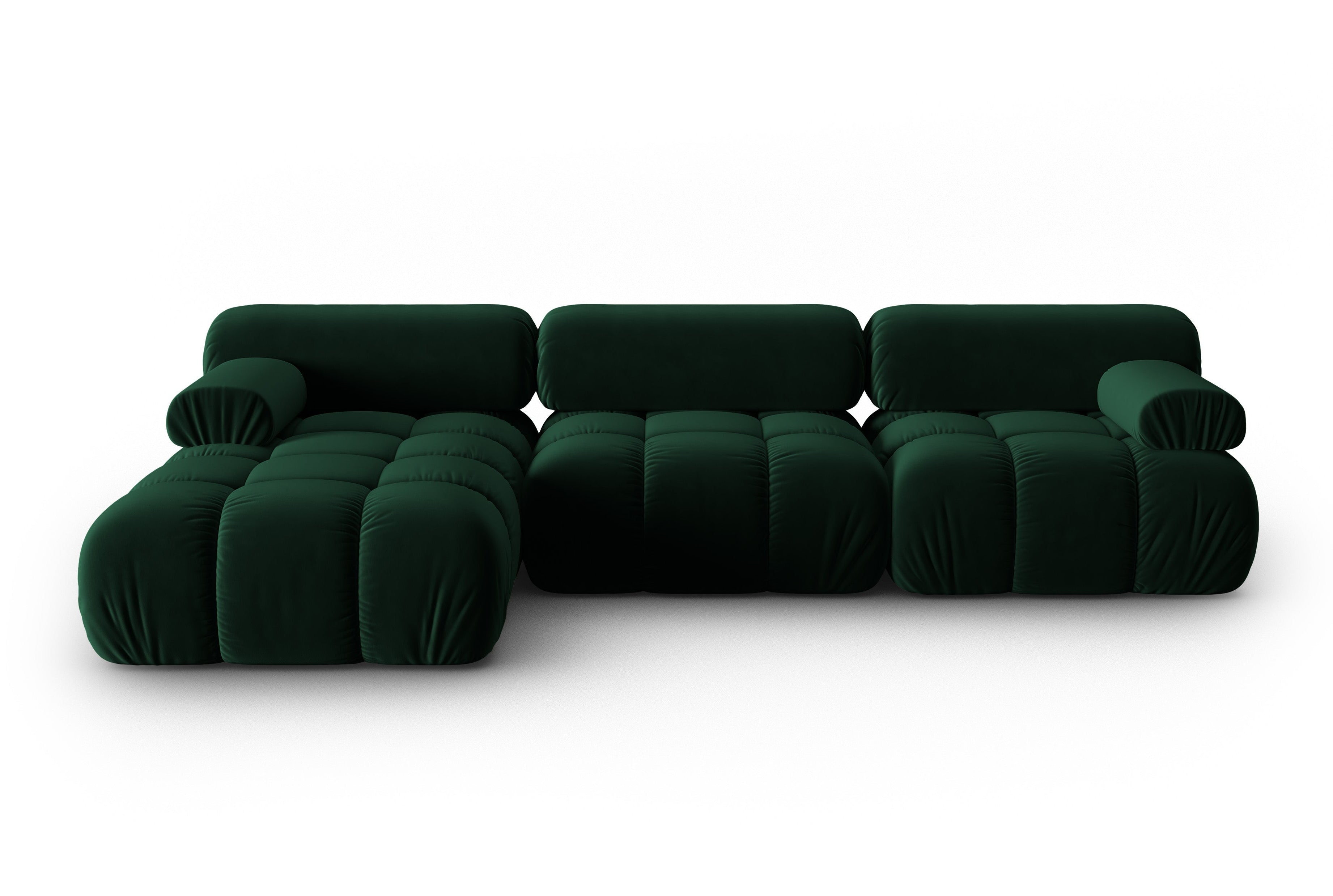 Velvet Corner Sofa for 4 People, Left Side, CORTINA in Bottle Green