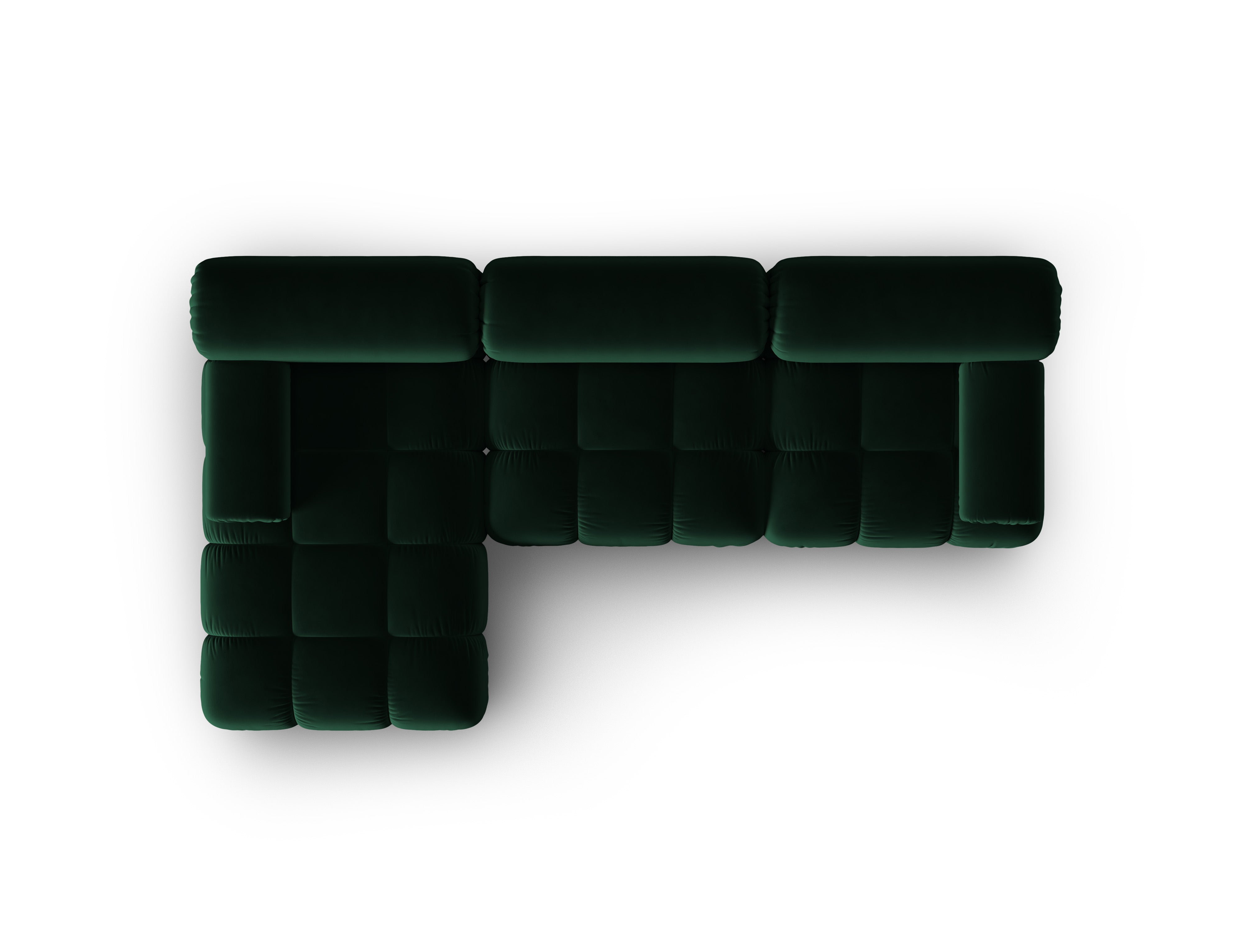 Velvet Corner Sofa for 4 People, Left Side, CORTINA in Bottle Green