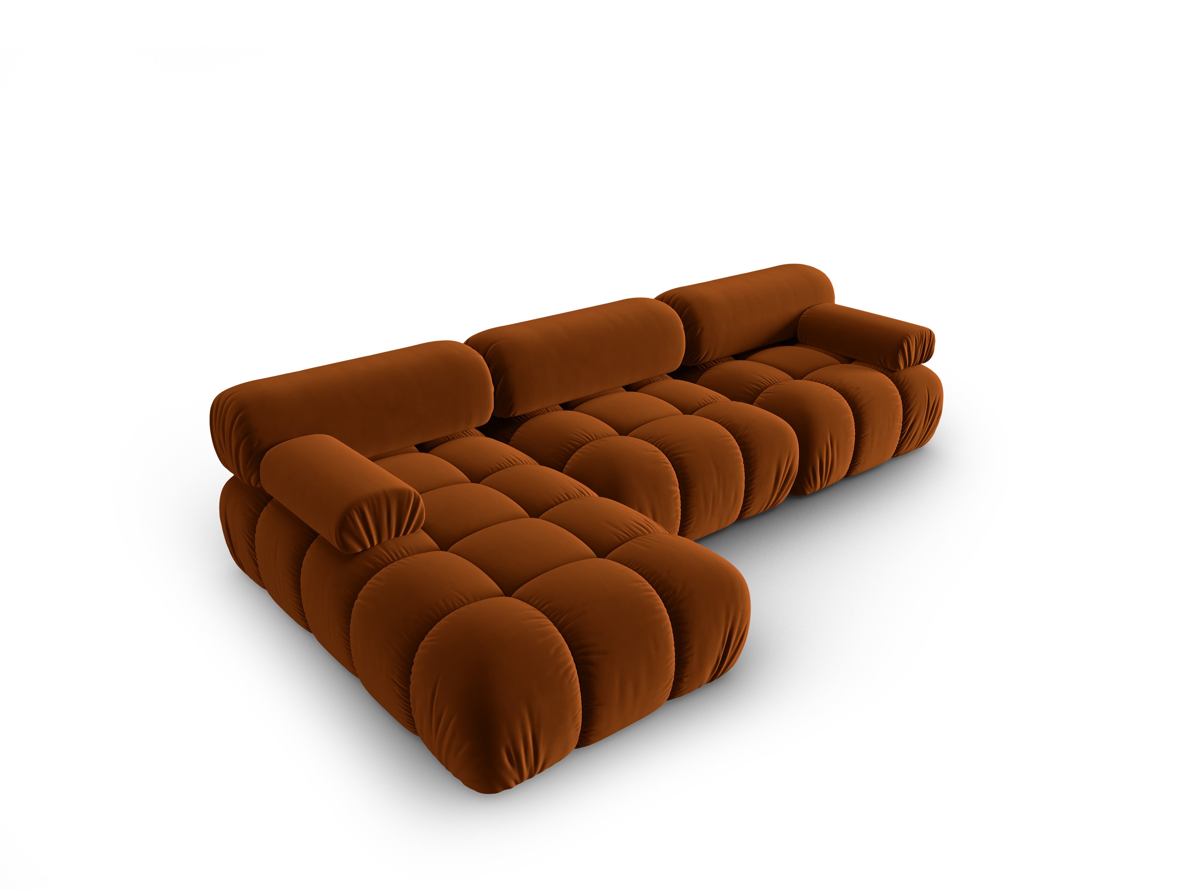 Velvet Corner Sofa for 4 People, Left Side, CORTINA, Brick Red