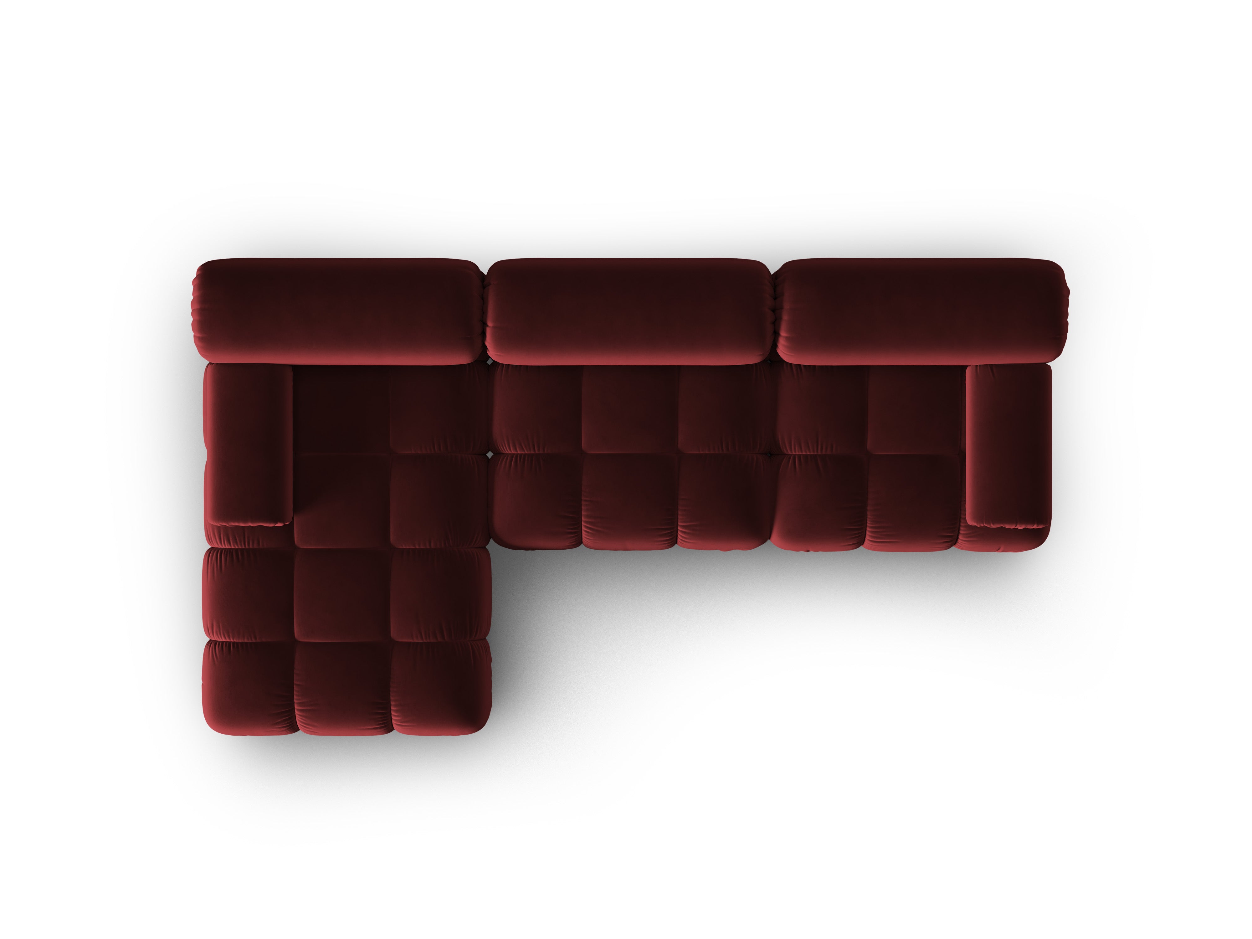 CORTINA Velvet Corner Sofa for 4 People, Left Side, Wine Red