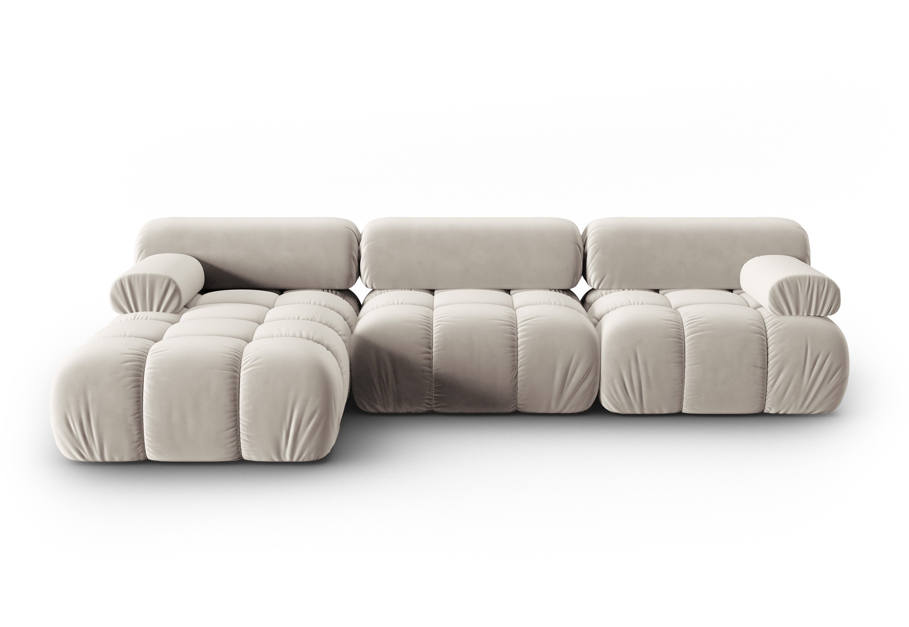 Beige Velvet Corner Sofa for 4 People, Left Side, CORTINA