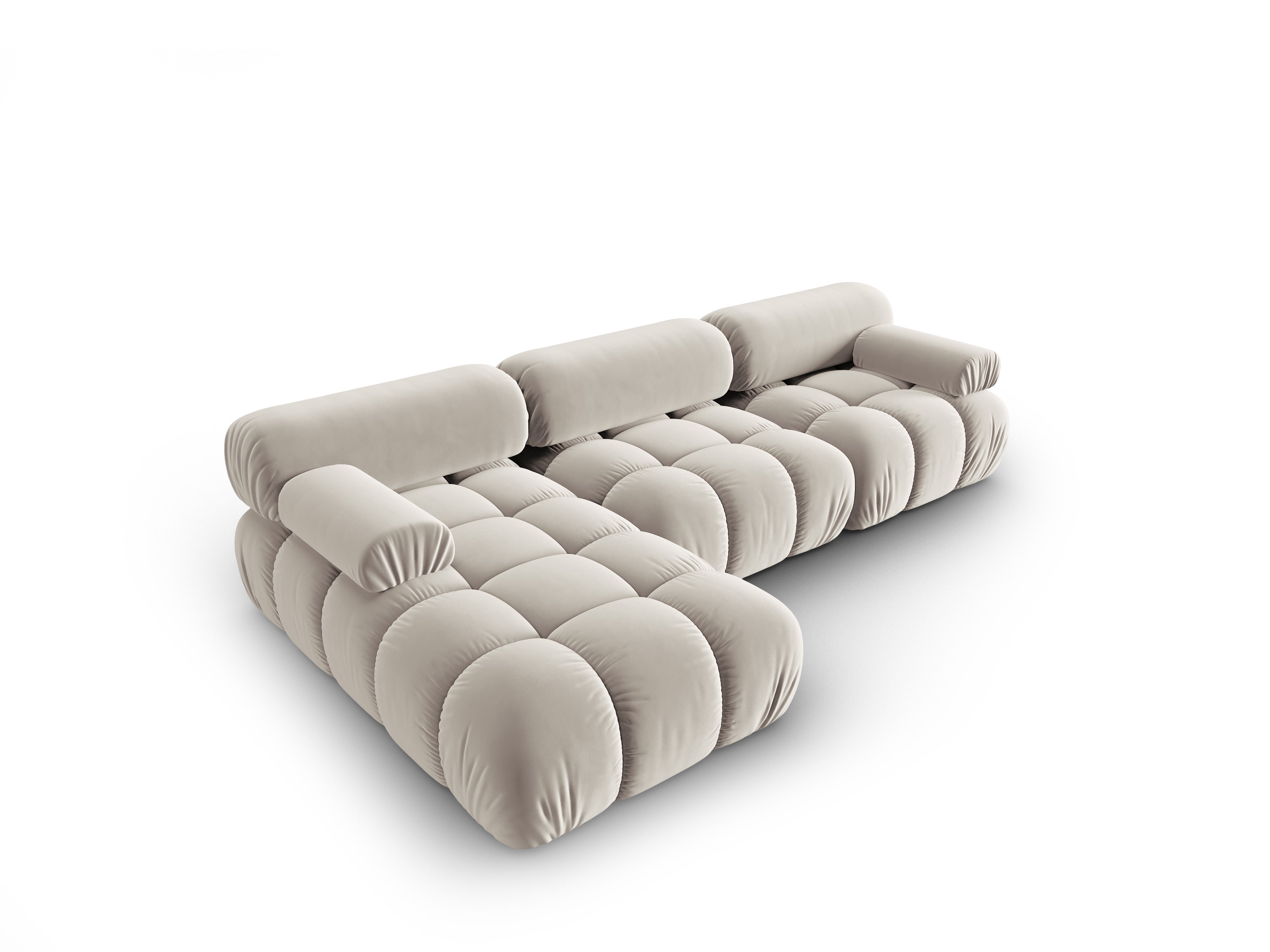 Beige Velvet Corner Sofa for 4 People, Left Side, CORTINA