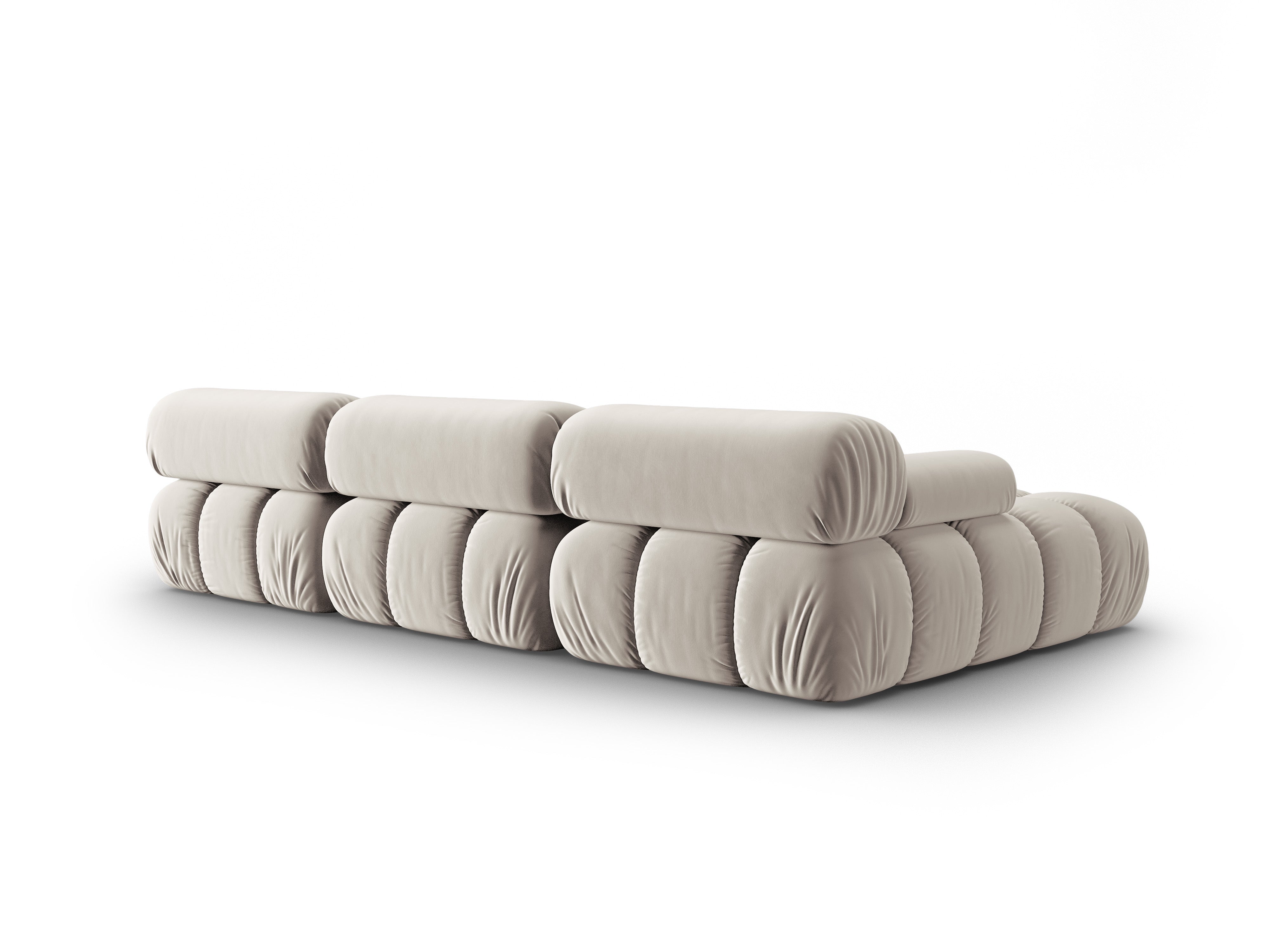 Beige Velvet Corner Sofa for 4 People, Left Side, CORTINA