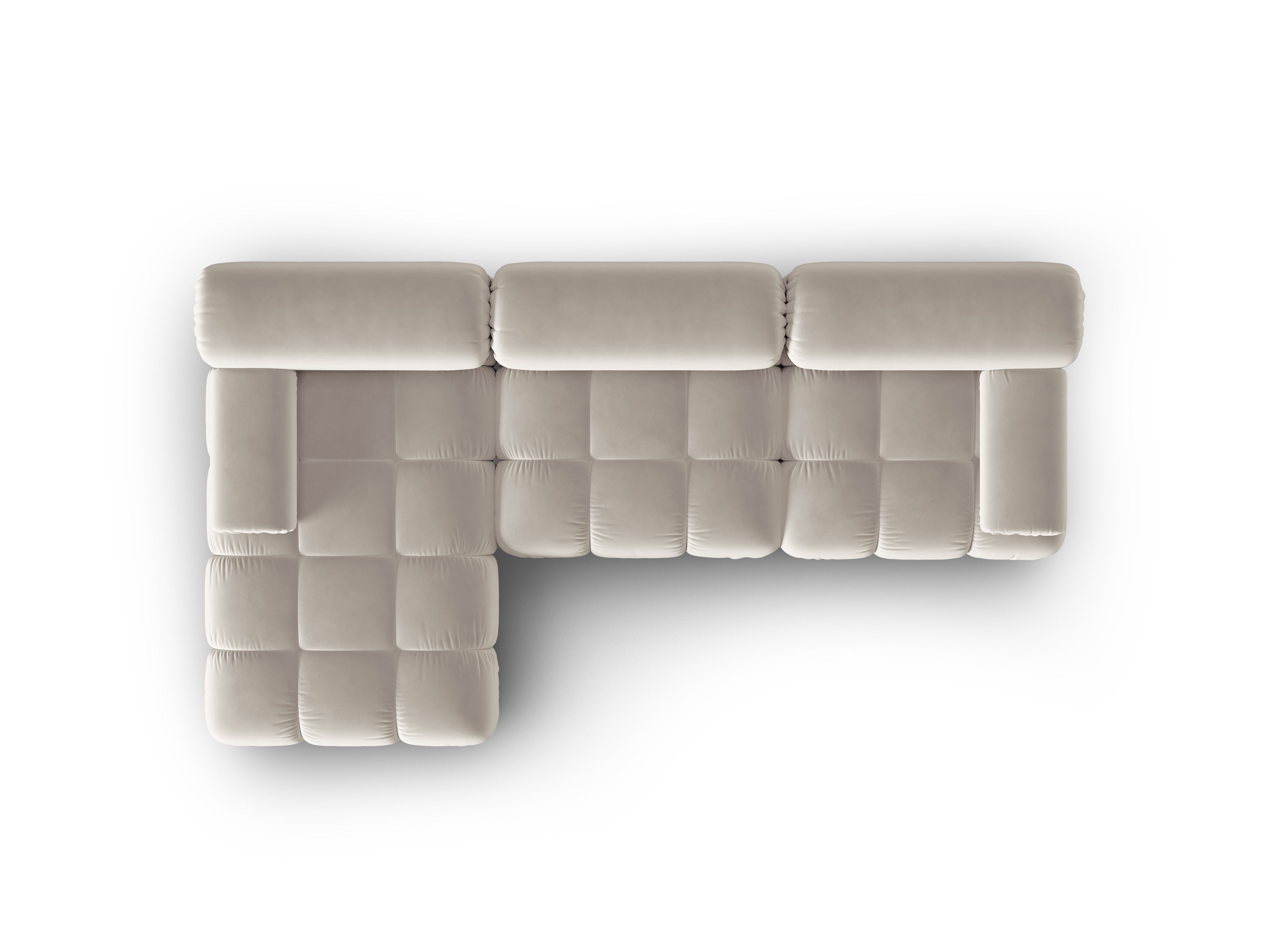 Beige Velvet Corner Sofa for 4 People, Left Side, CORTINA