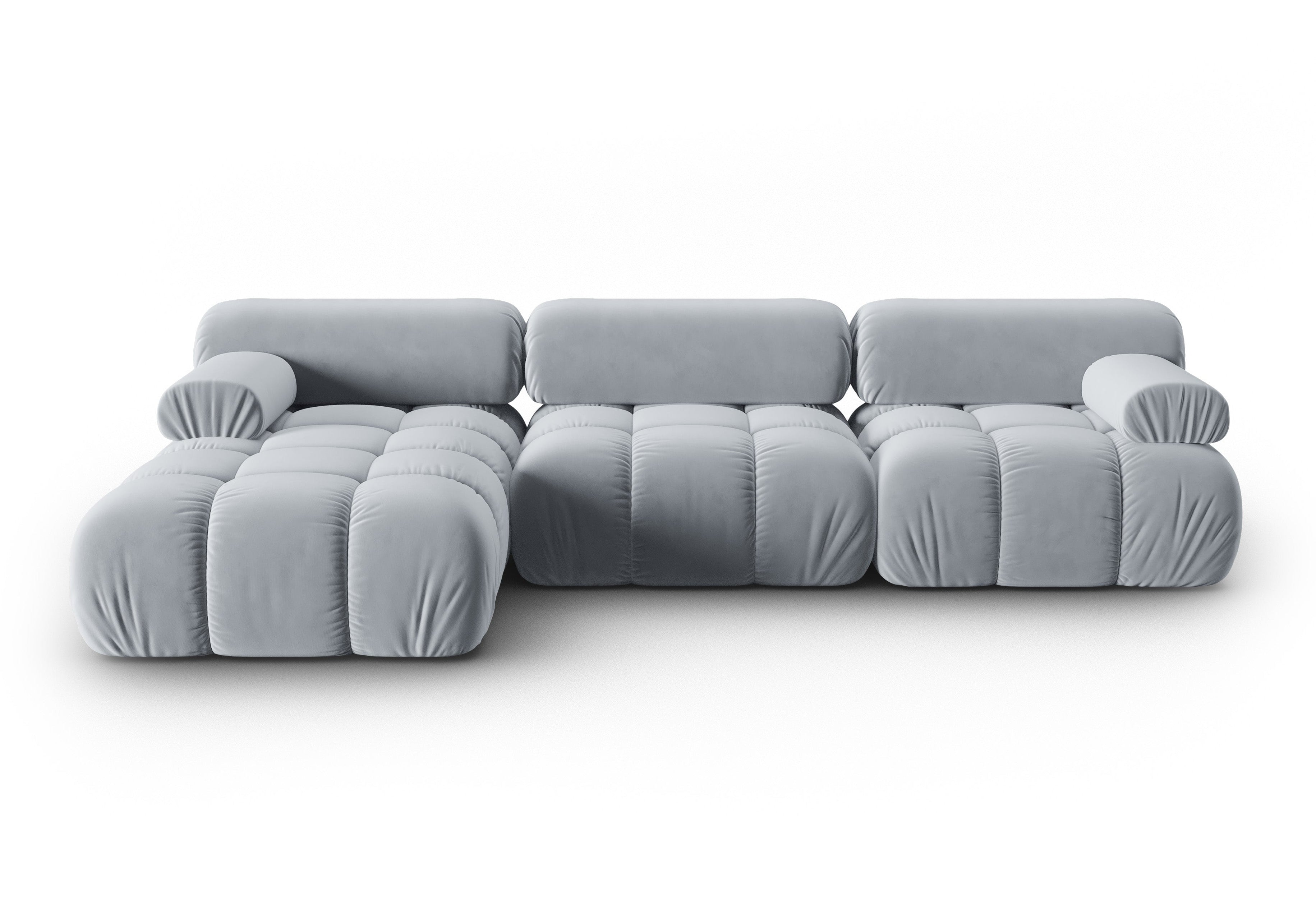 Narożnik aksamitny 4-osobowy lewostronny CORTINA błękitny – Cosmopolitan Design
