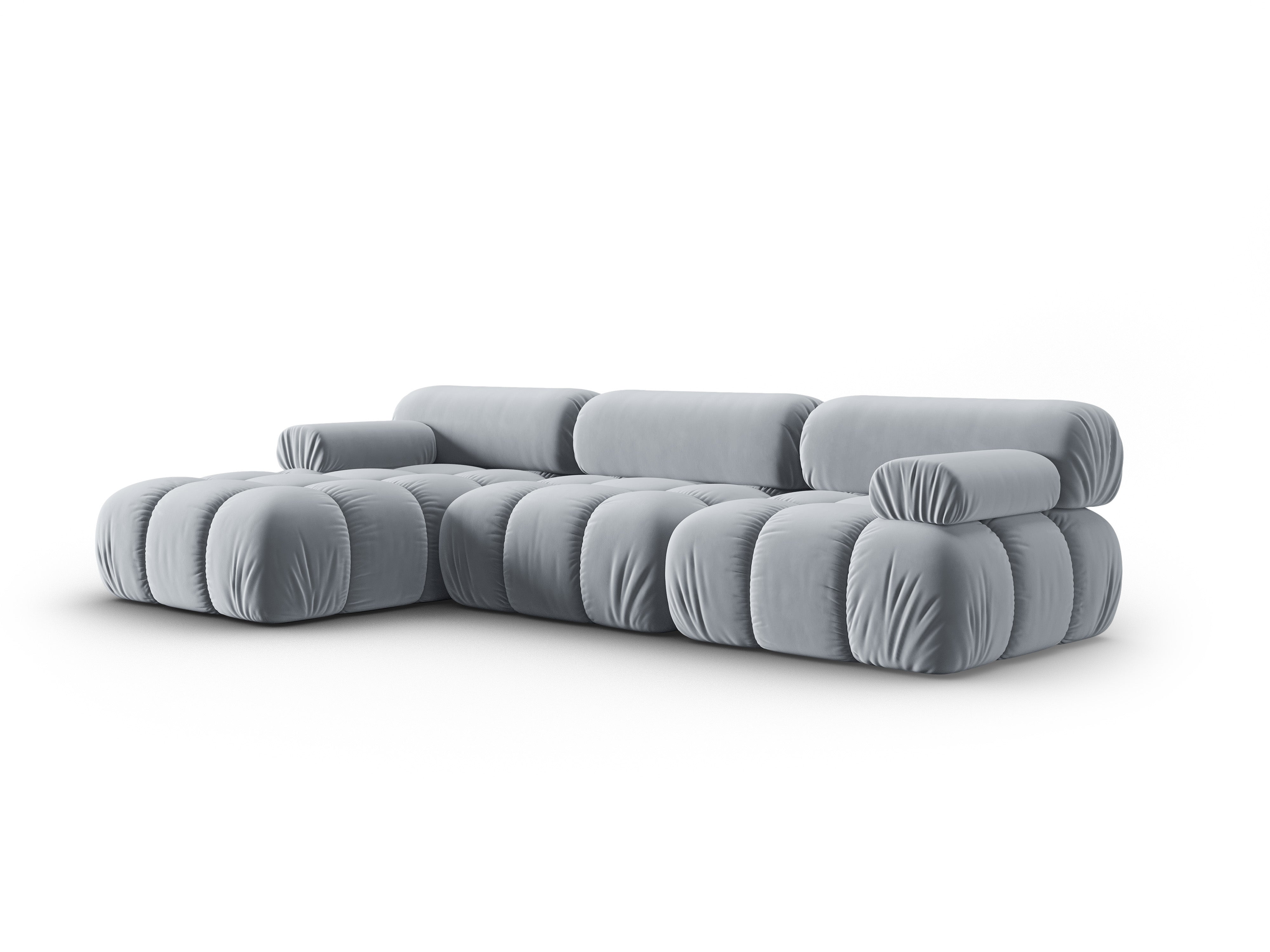 Narożnik aksamitny 4-osobowy lewostronny CORTINA błękitny – Cosmopolitan Design