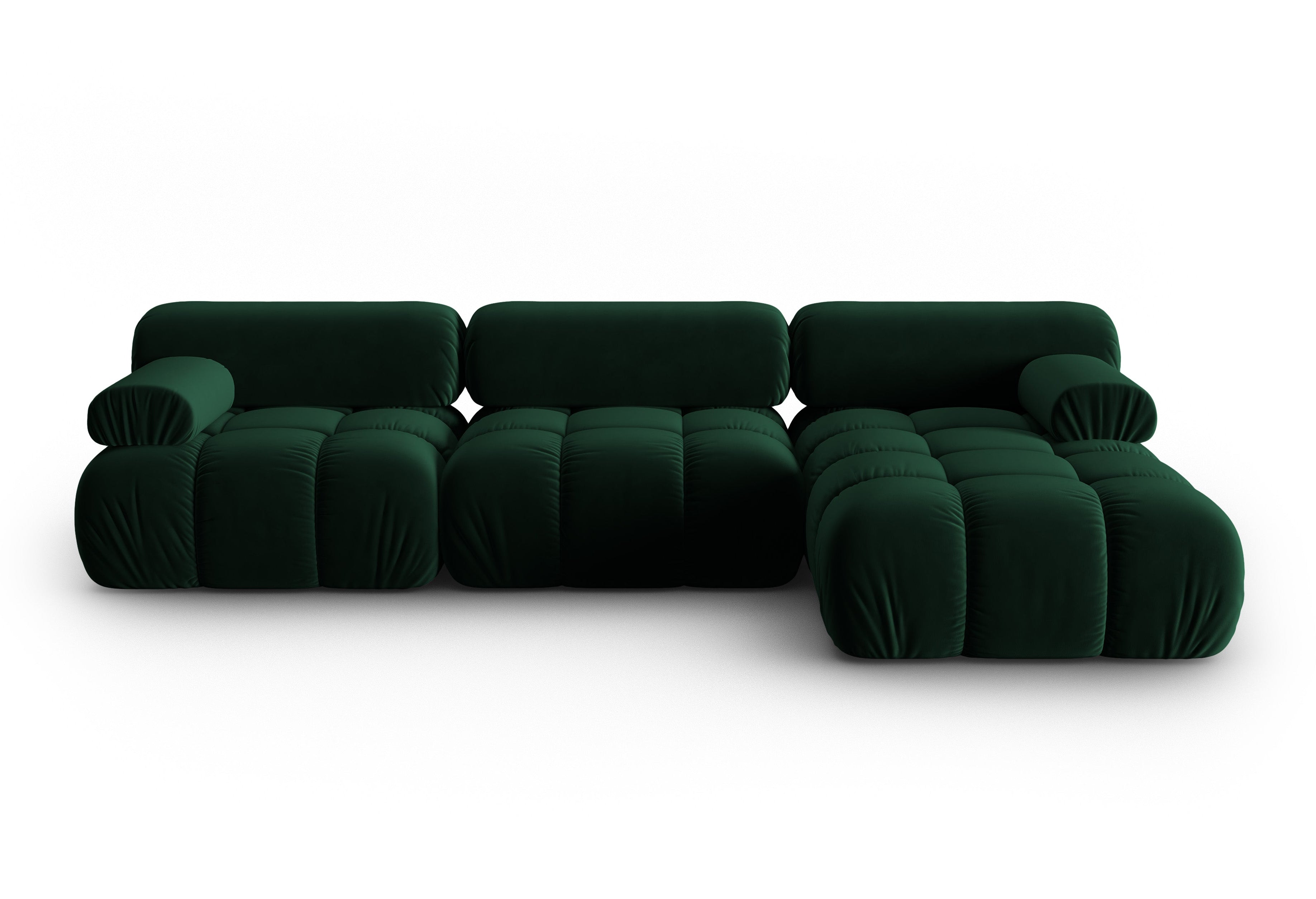 CORTINA Velvet Corner Sofa for 4 People, Right Side, Bottle Green