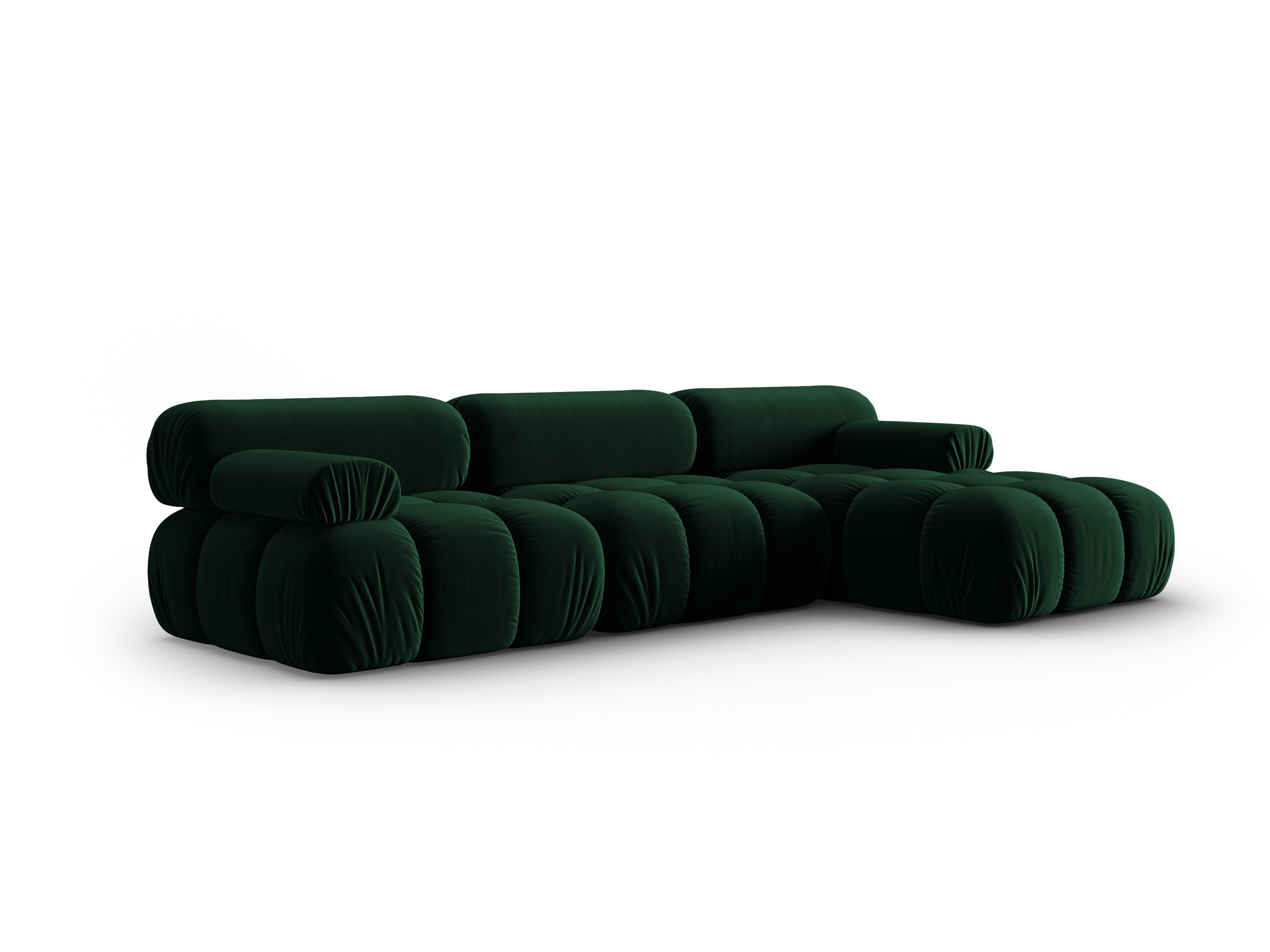 CORTINA Velvet Corner Sofa for 4 People, Right Side, Bottle Green