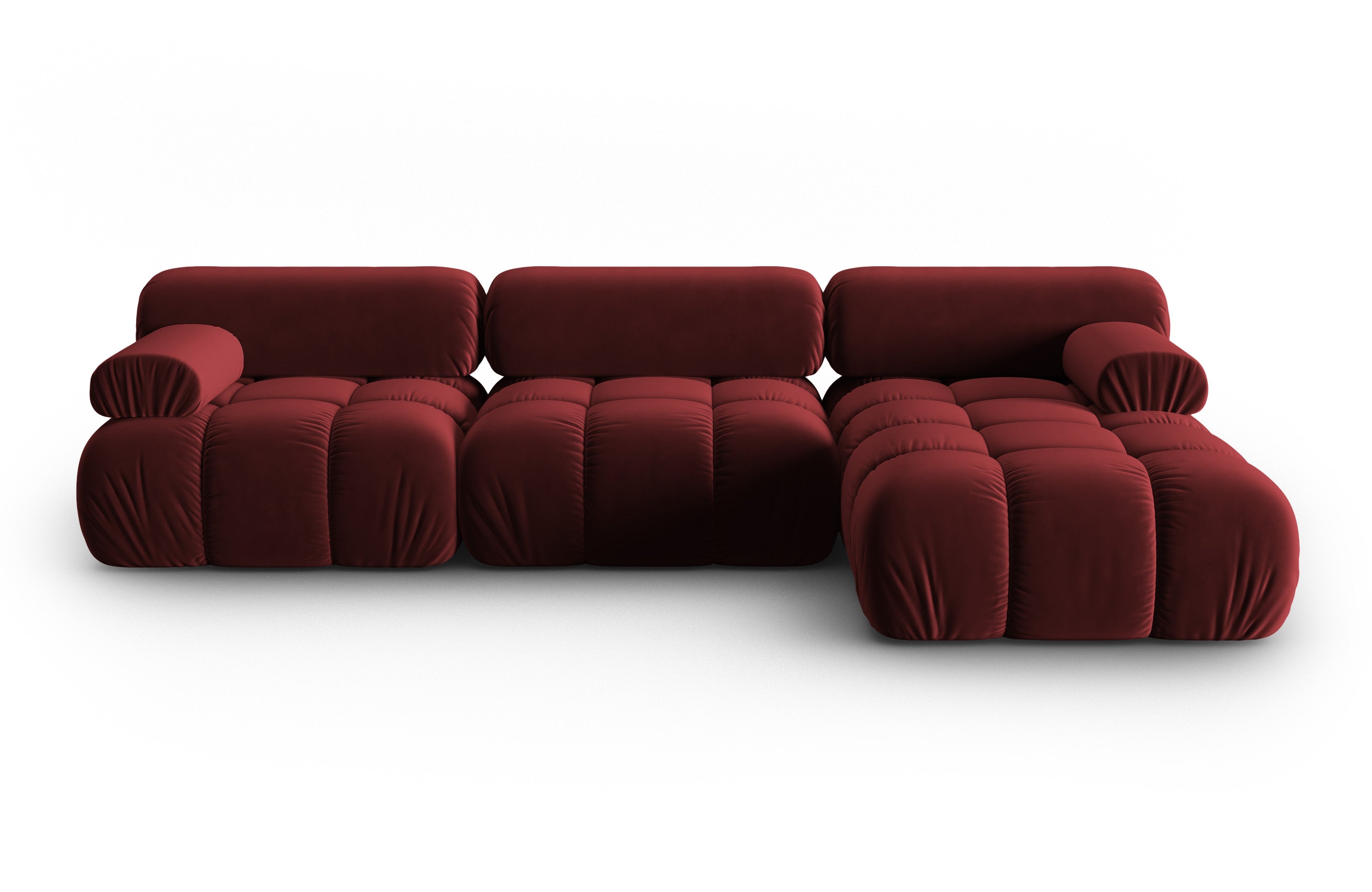 CORTINA Velvet Corner Sofa for 4 People, Right Side, Wine Red