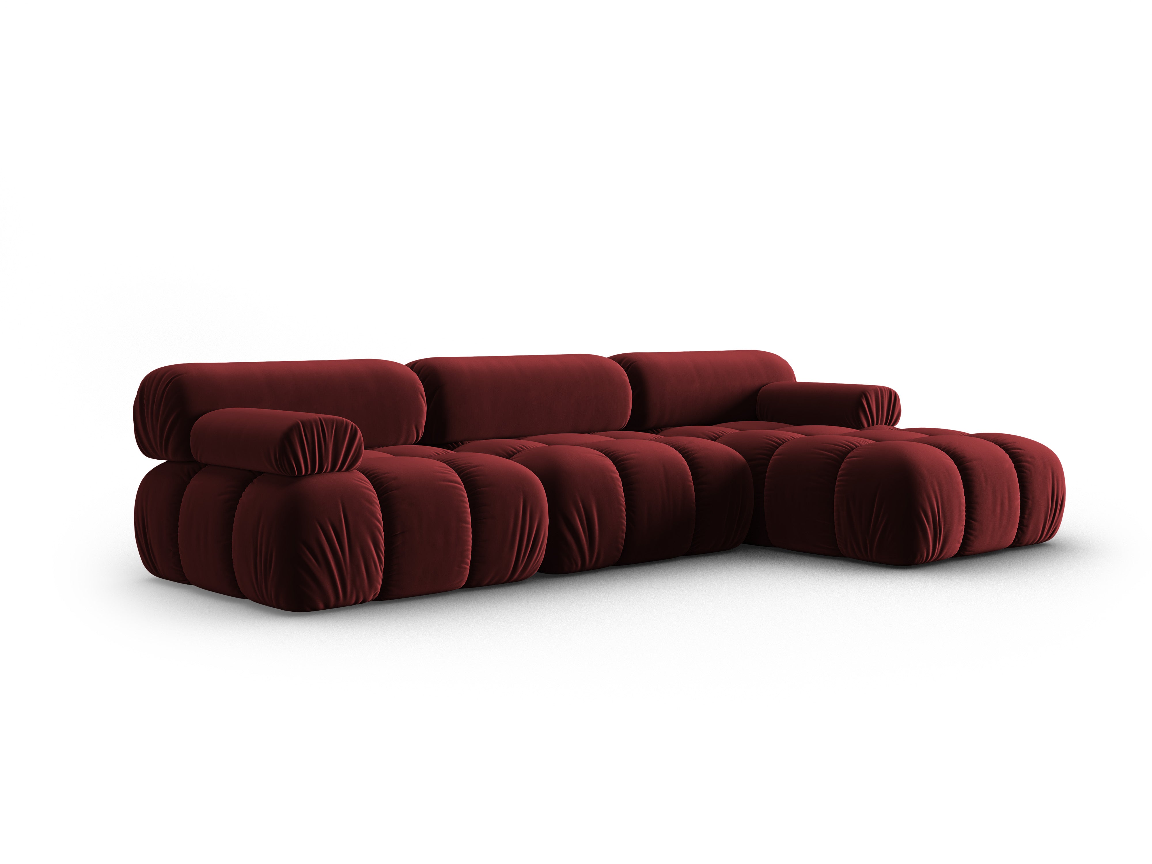 CORTINA Velvet Corner Sofa for 4 People, Right Side, Wine Red