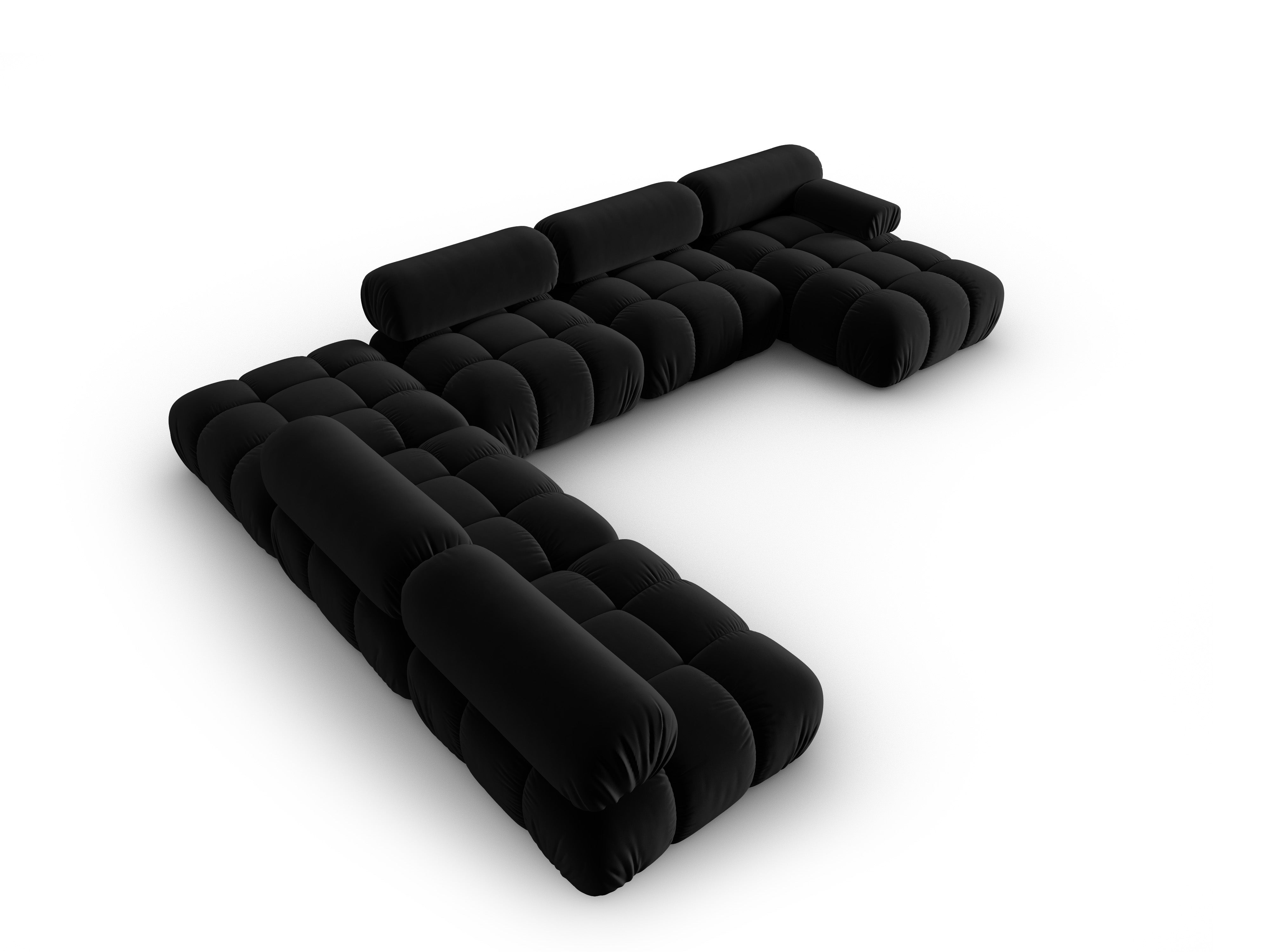 Panoramischer Samt-Ecksofa links CORTINA schwarz