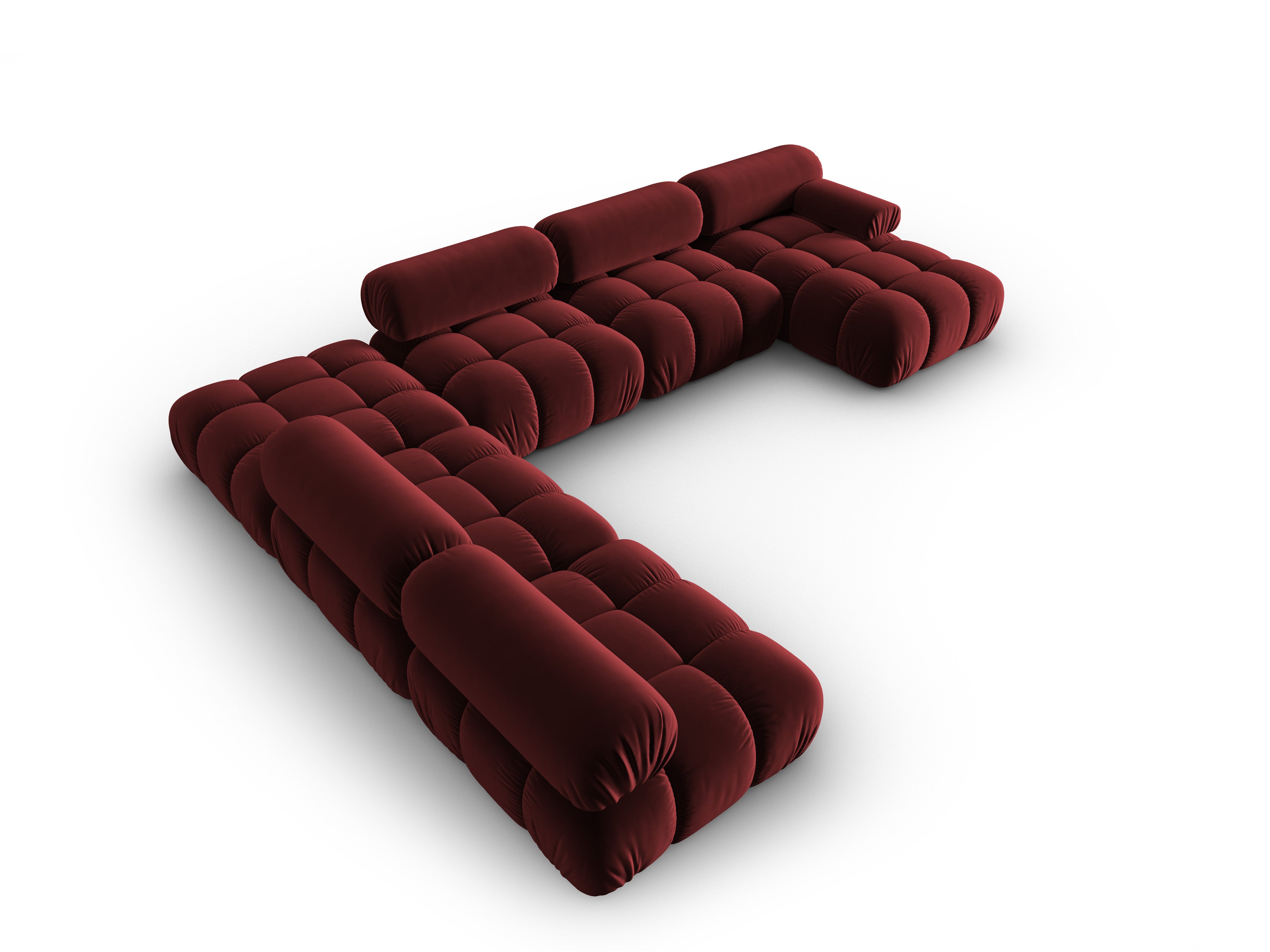 Panoramischer Samt-Ecksofa links CORTINA weinrot
