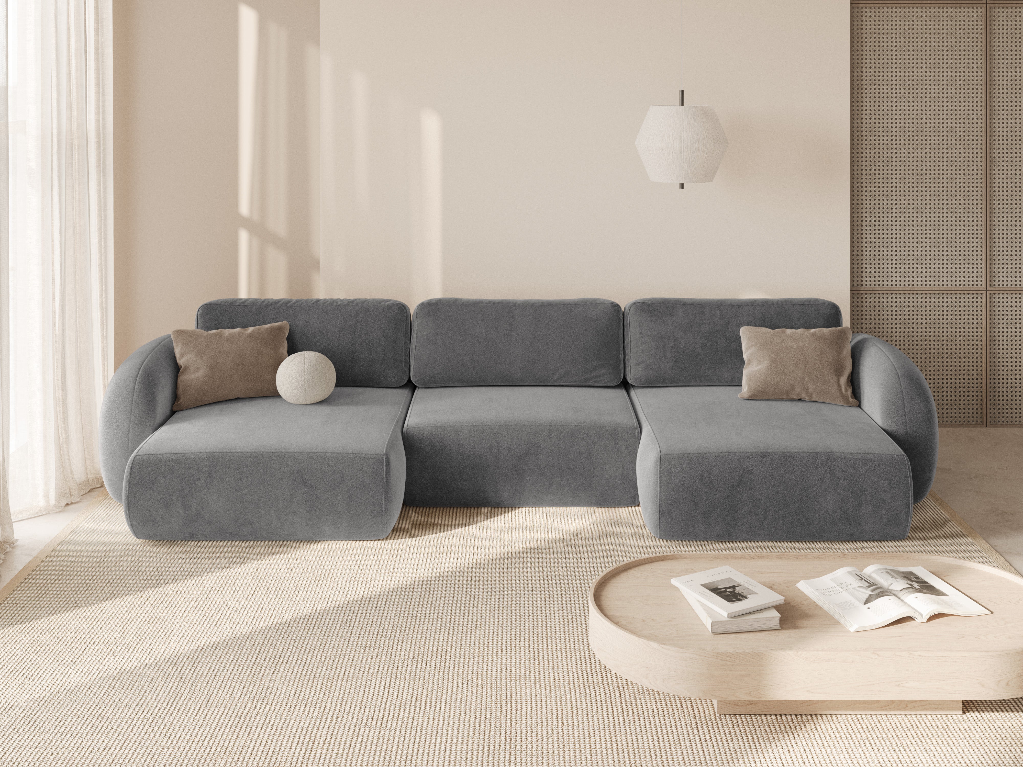 Sofa panoramisch aus Samt mit Schlaf-Funktion für 5 Personen TONALE dunkelgrau