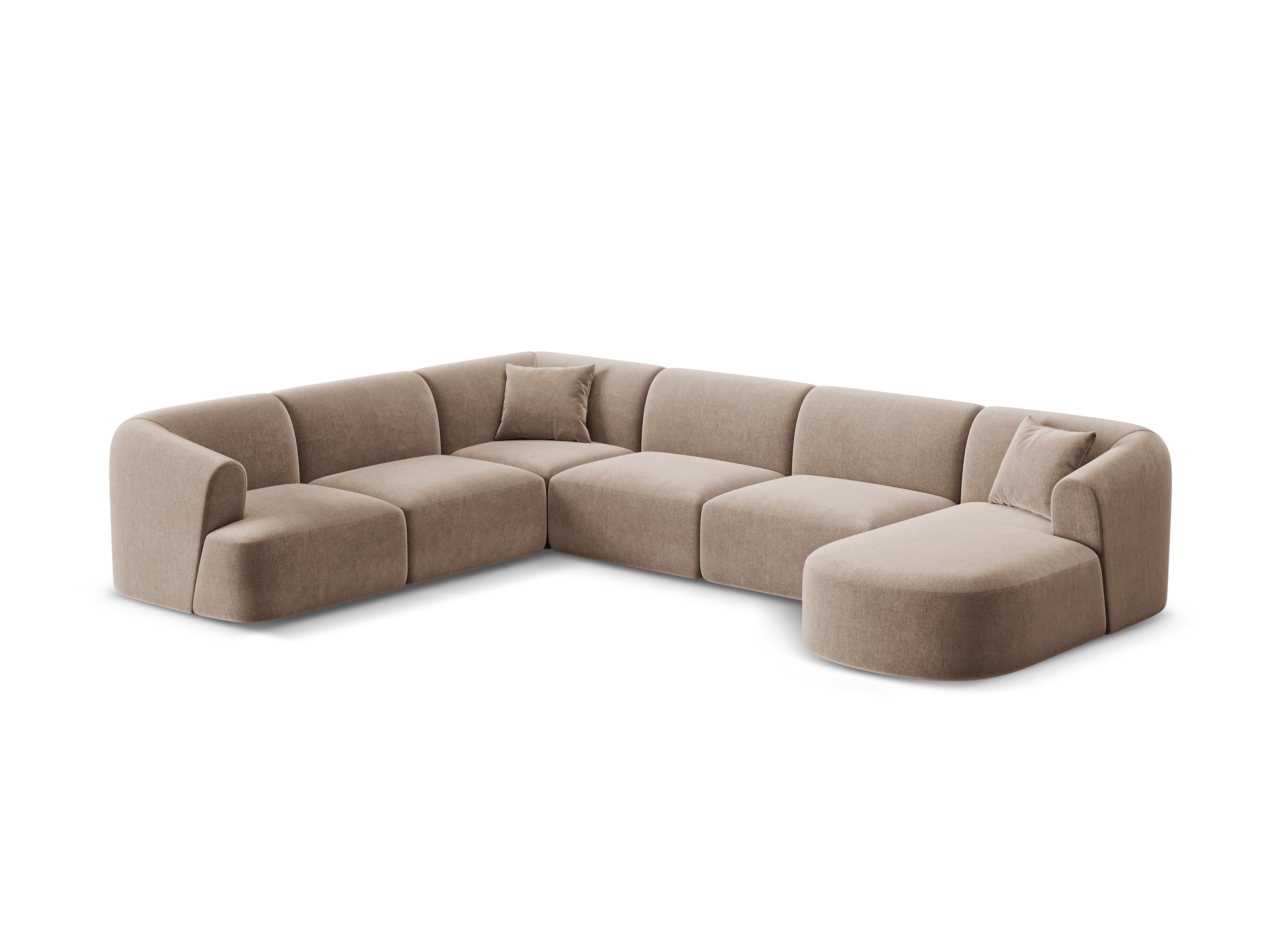 Left-sided velvet panoramic corner sofa for 7 people CAMPI dark beige