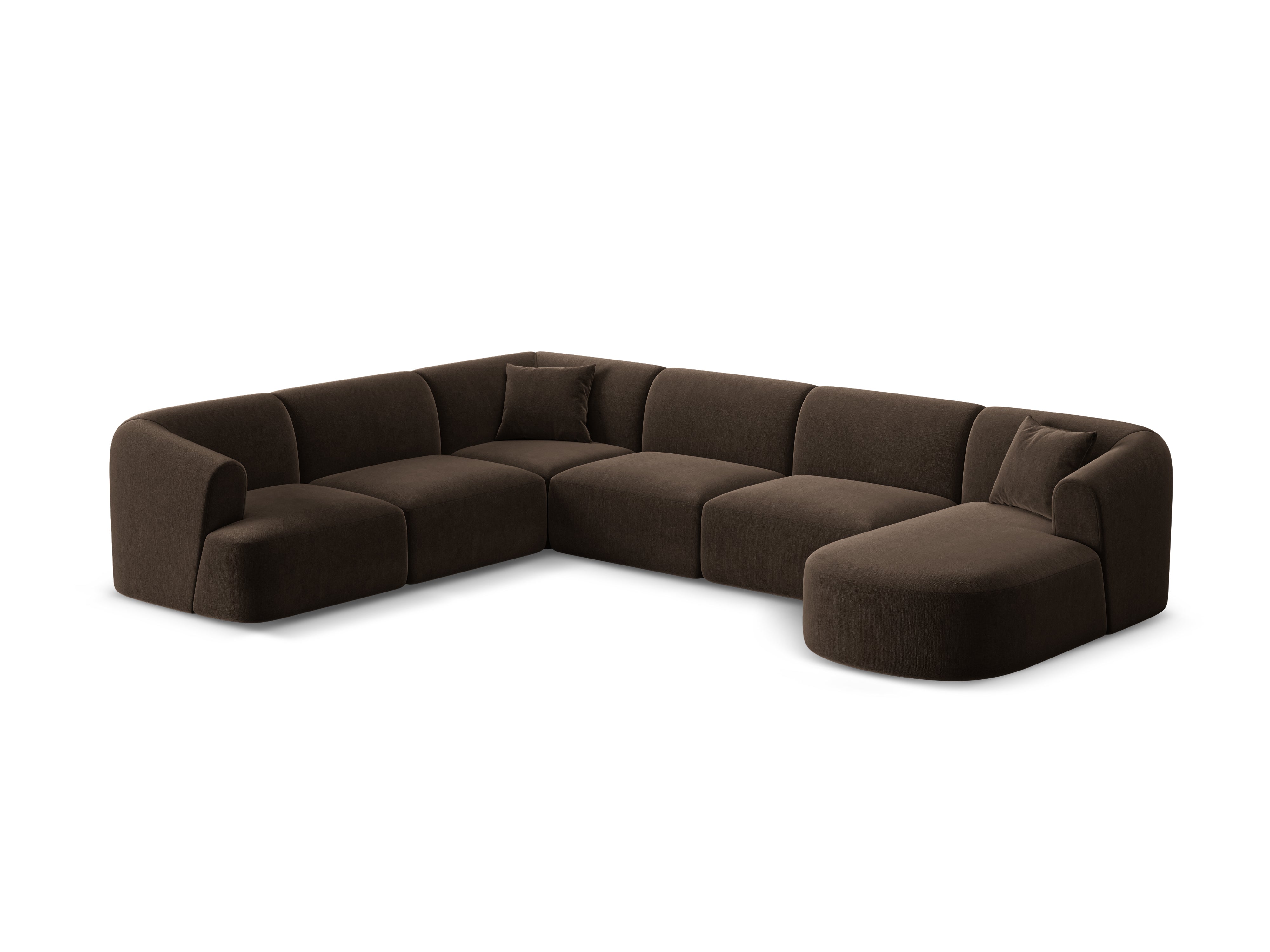 Left-sided velvet panoramic corner sofa for 7 people CAMPI chocolate