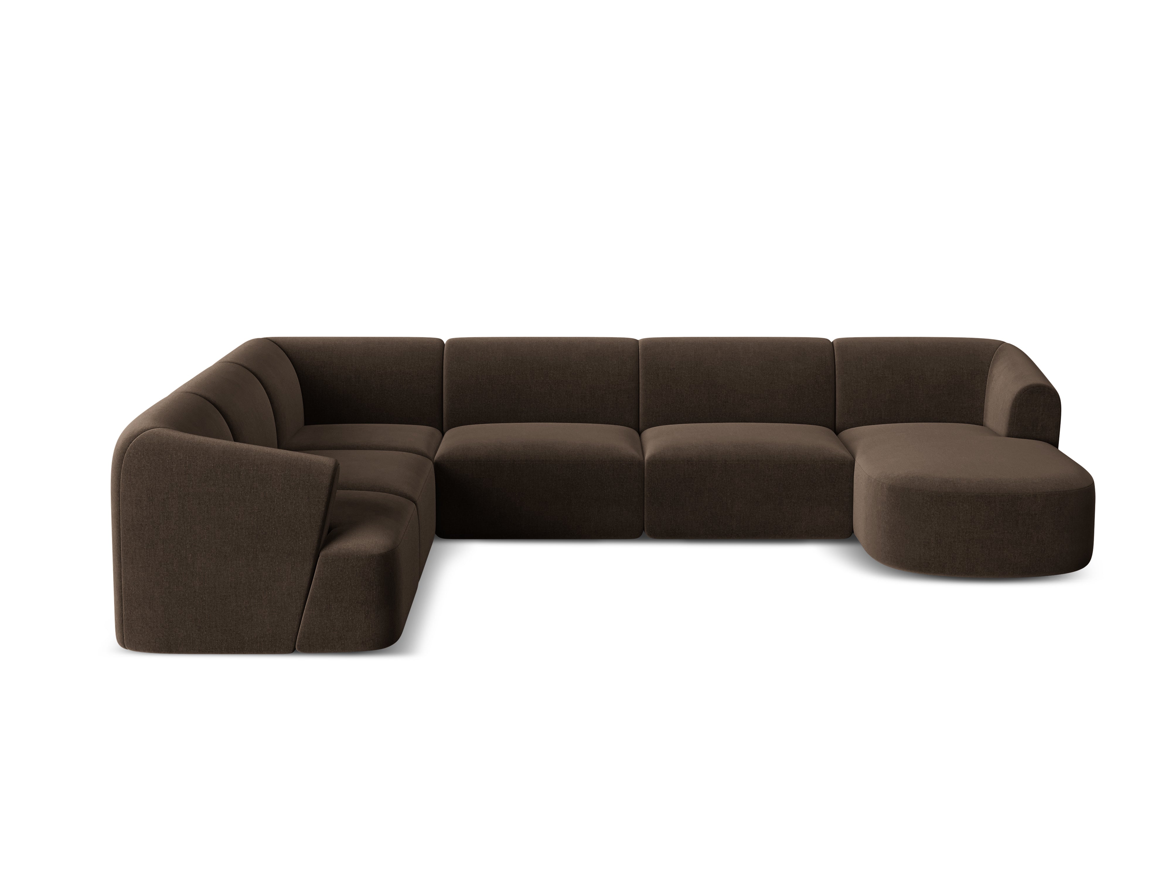 Left-sided velvet panoramic corner sofa for 7 people CAMPI chocolate