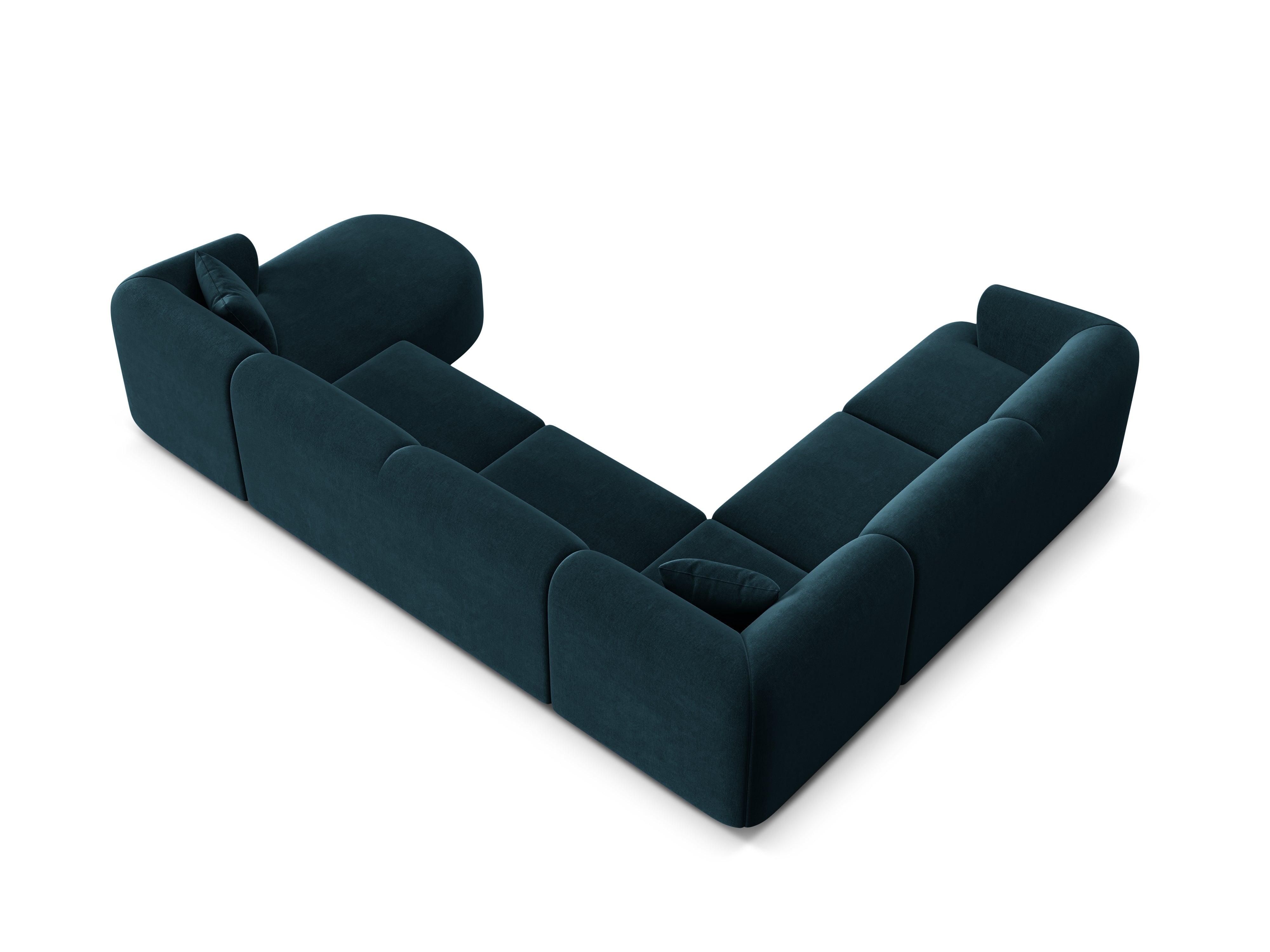 Linksseitiges, samtiges, panoramisches 7-sitziges Sofa CAMPI petrol