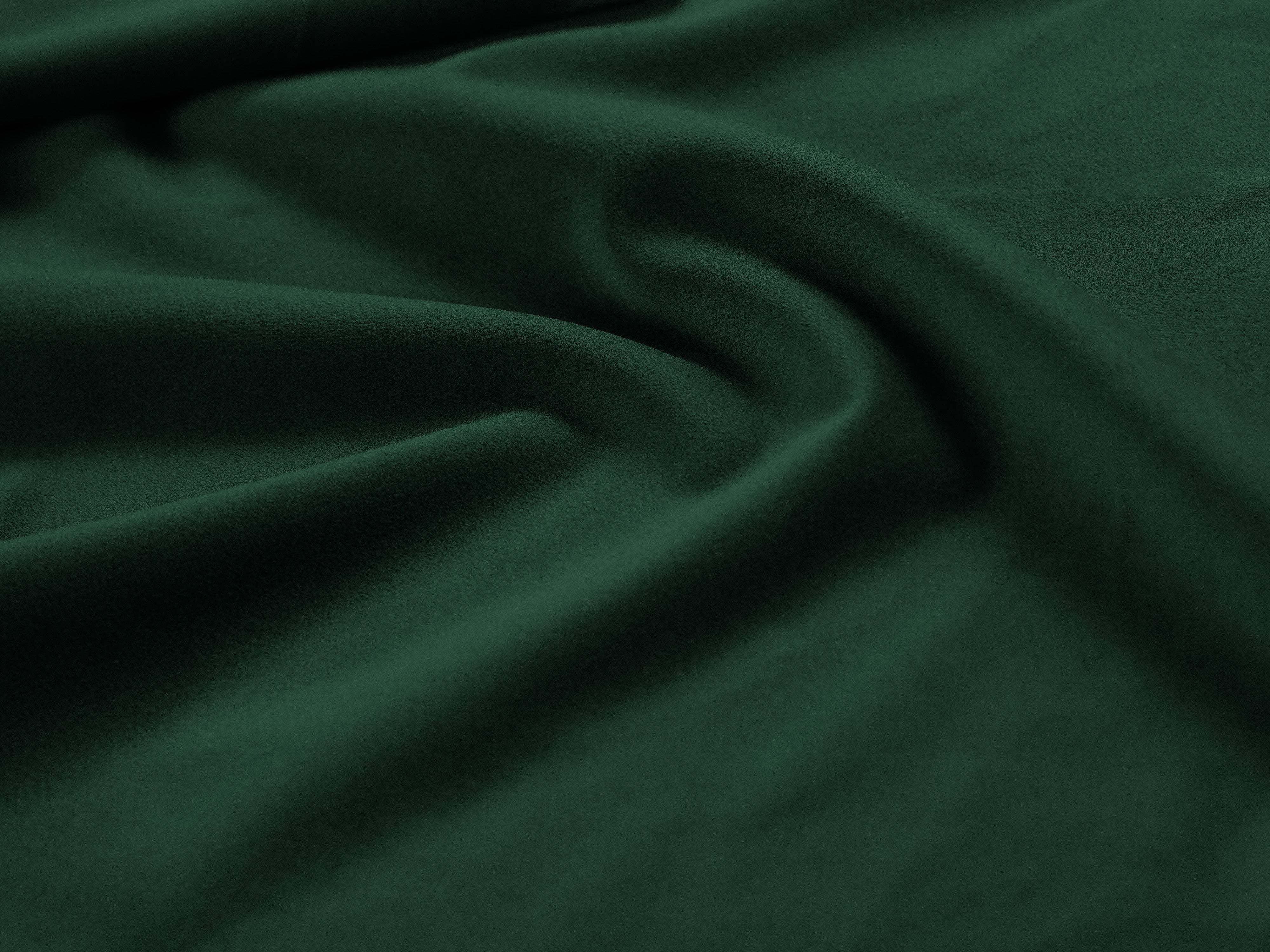Panoramischer Samt-Ecksofa linksseitig für 7 Personen VIENNA in Flaschengrün mit schwarzem Gestell