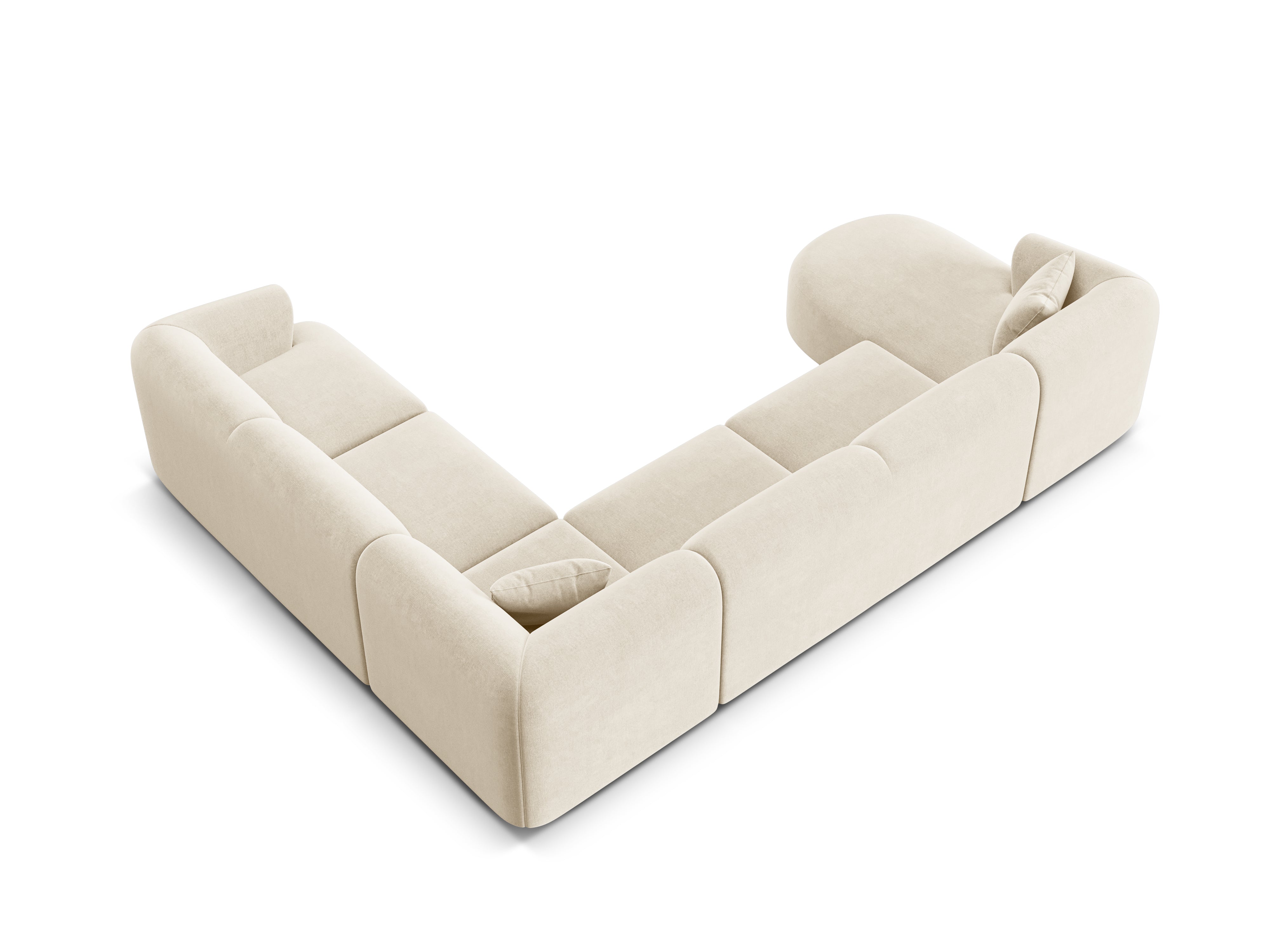 Right-facing velvet panoramic corner sofa for 7 people CAMPI light beige