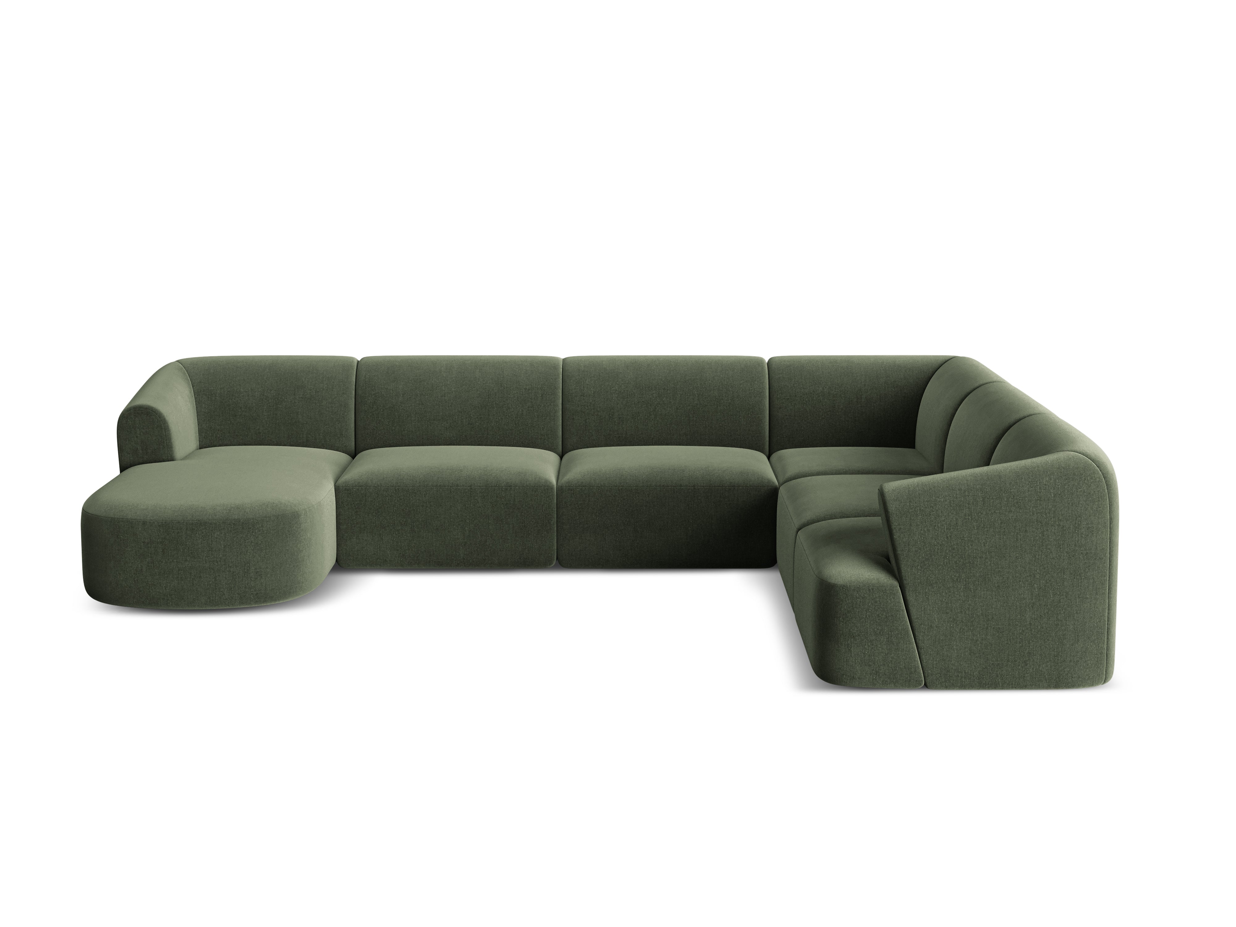 Right-facing velvet panoramic corner sofa for 7 people CAMPI green