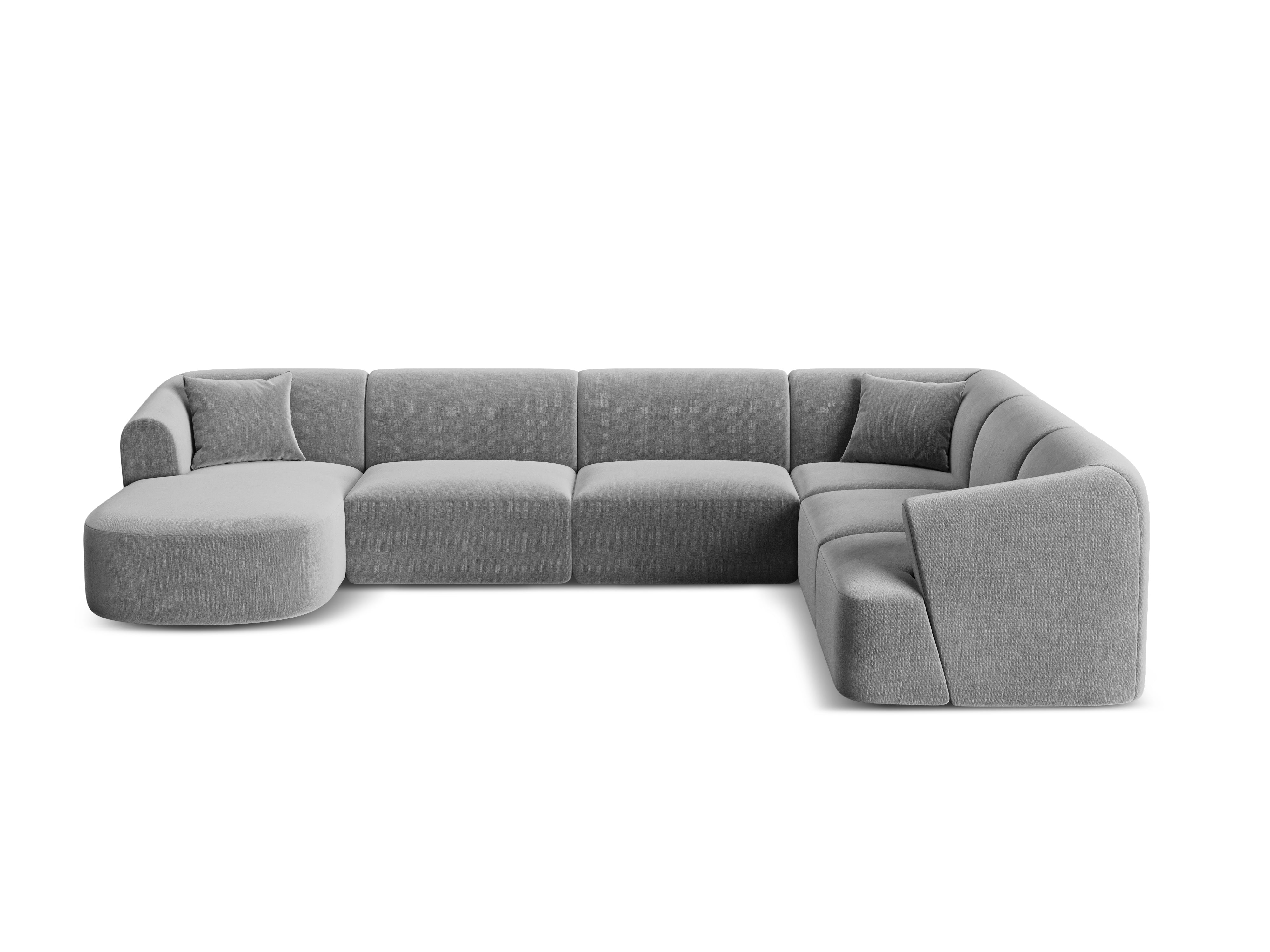 Right-facing velvet panoramic corner sofa for 7 people CAMPI gray