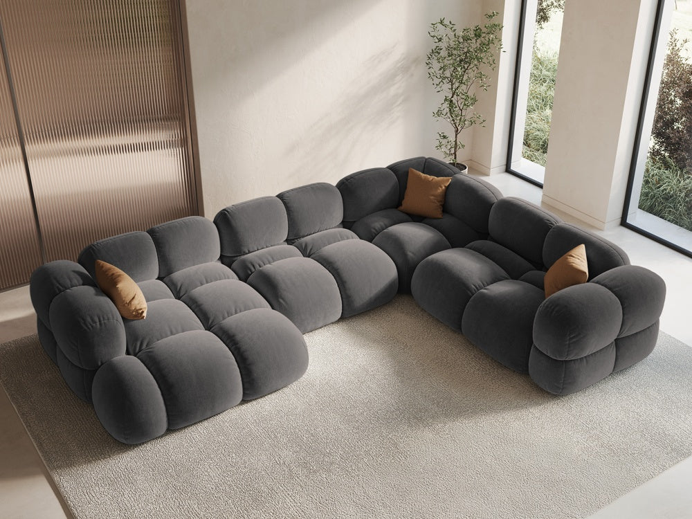 Samt-U-Form-Ecksofa rechts LORETTO grau