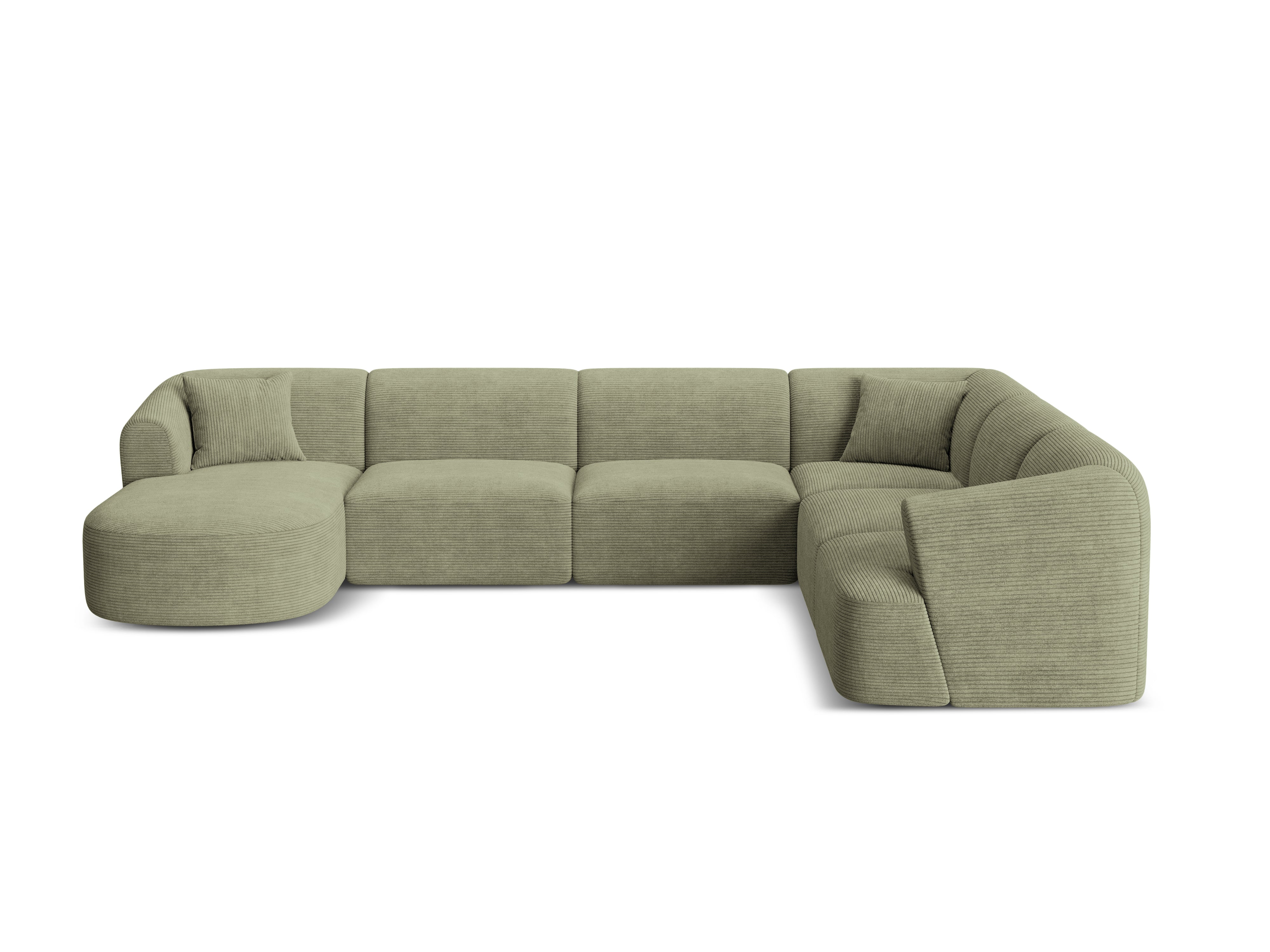 Right-sided panoramic corner sofa for 7 people CAMPI green corduroy
