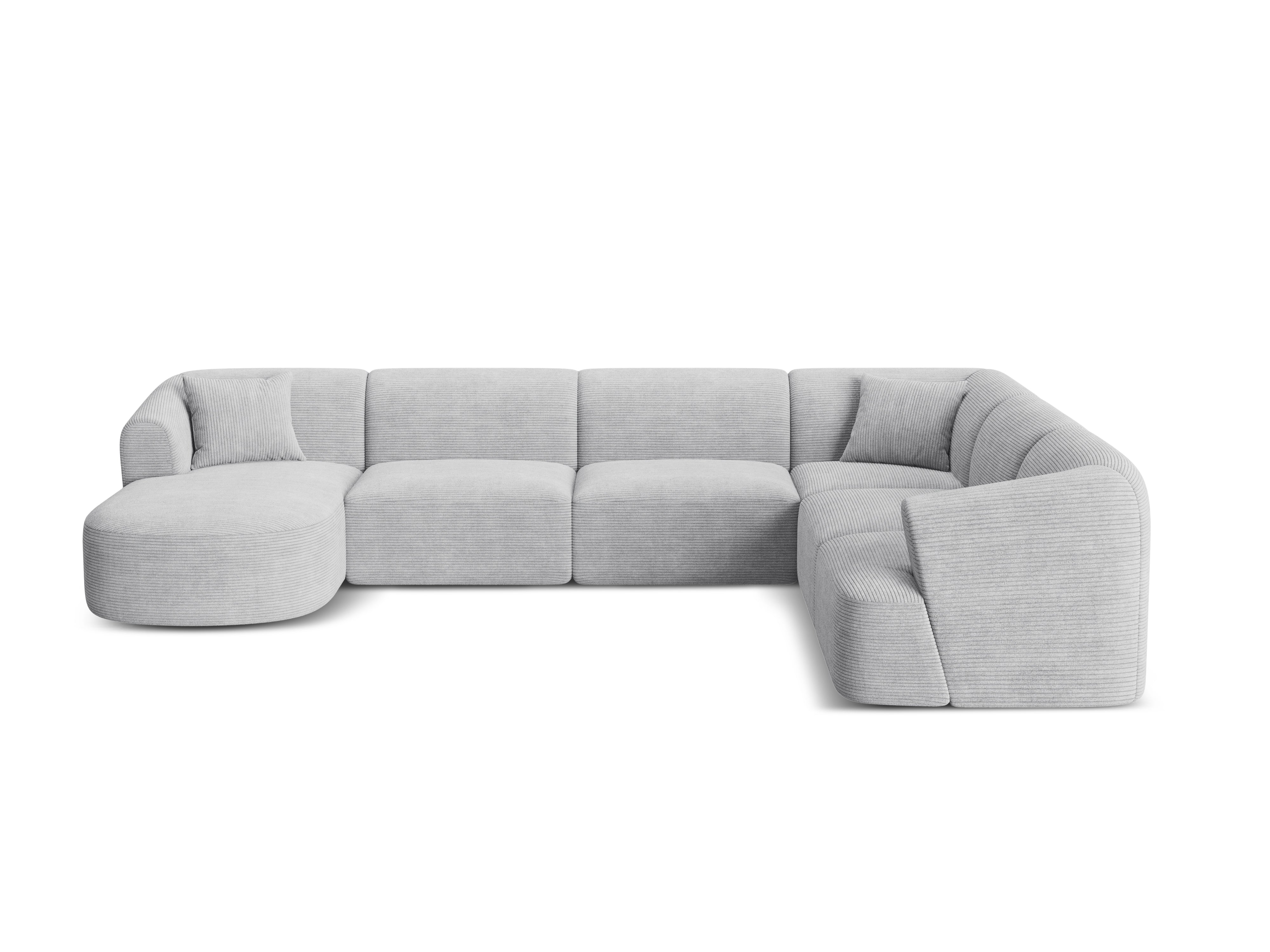 Right-facing panoramic corner sofa for 7 people CAMPI light gray corduroy