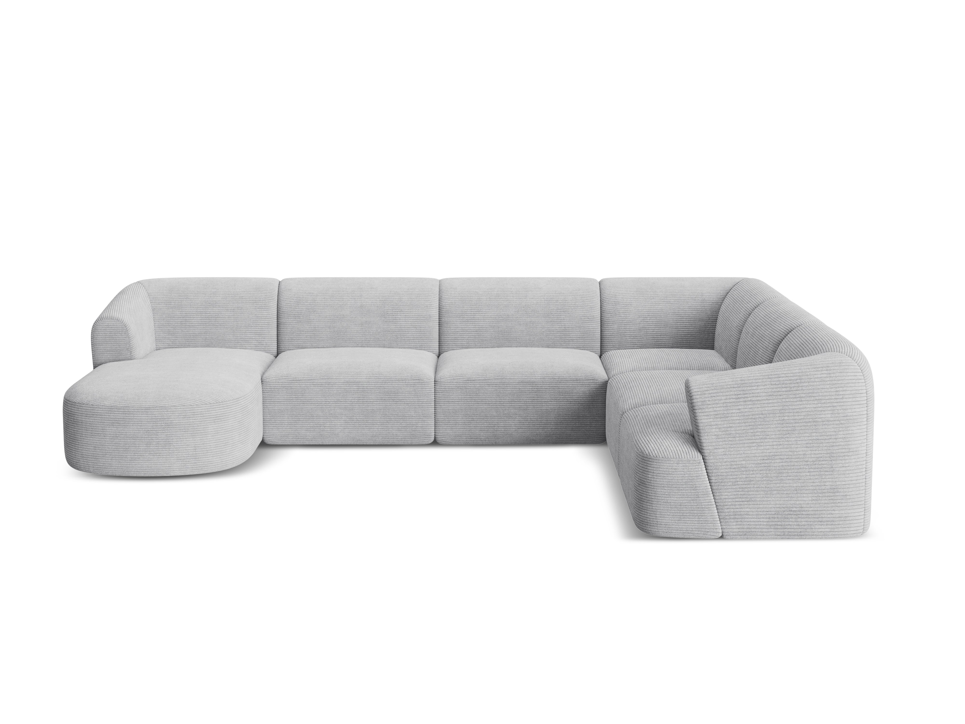 Right-facing panoramic corner sofa for 7 people CAMPI light gray corduroy